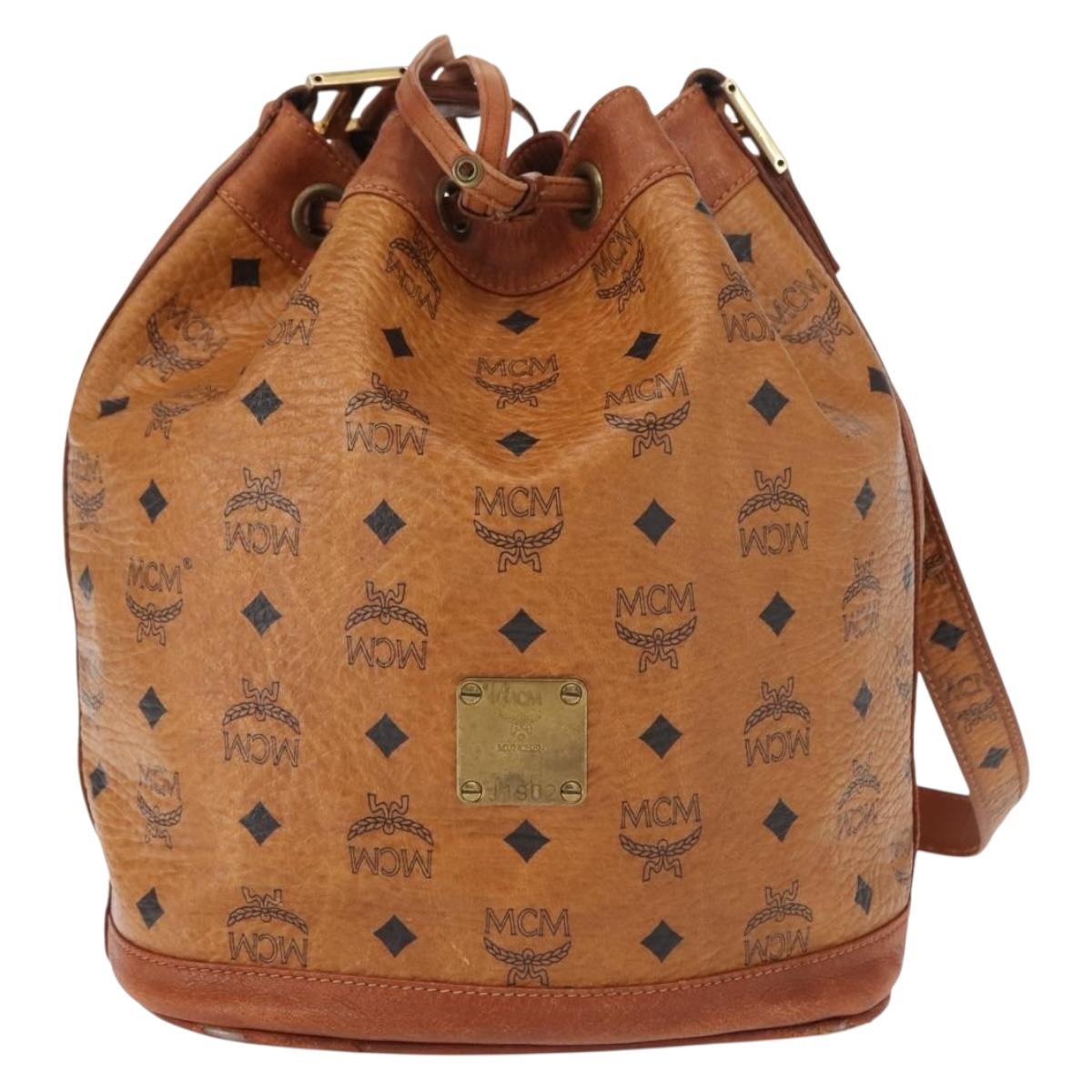 MCM Logogram Vicetos Shoulder Bag PVC Leather Brown Gold Auth BA7354