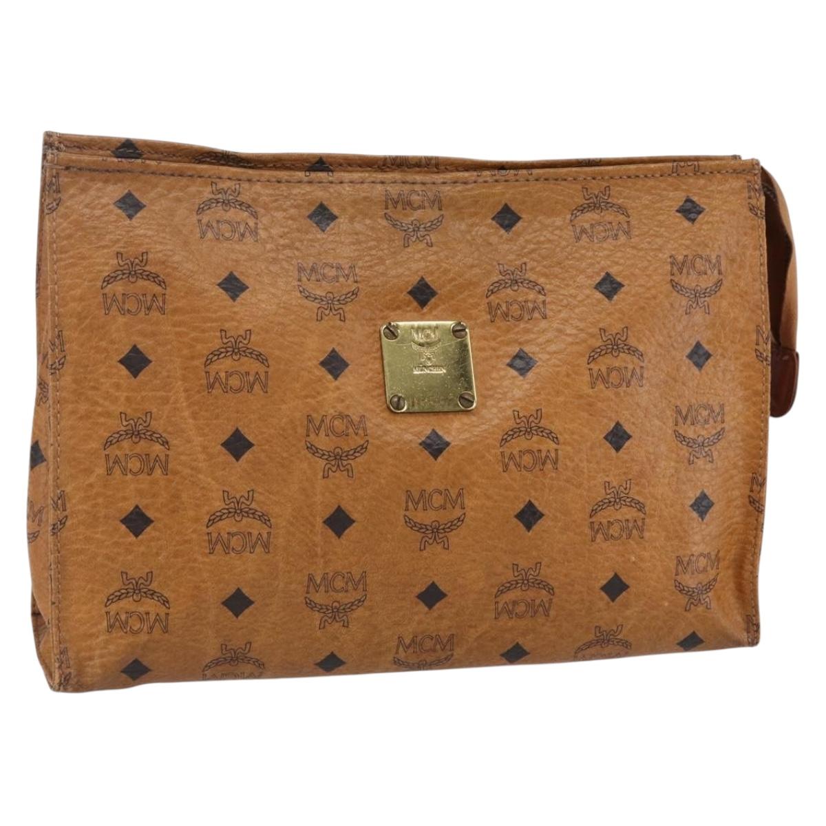 MCM Logogram Vicetos Clutch Bag PVC Leather Brown Gold Auth BA7355