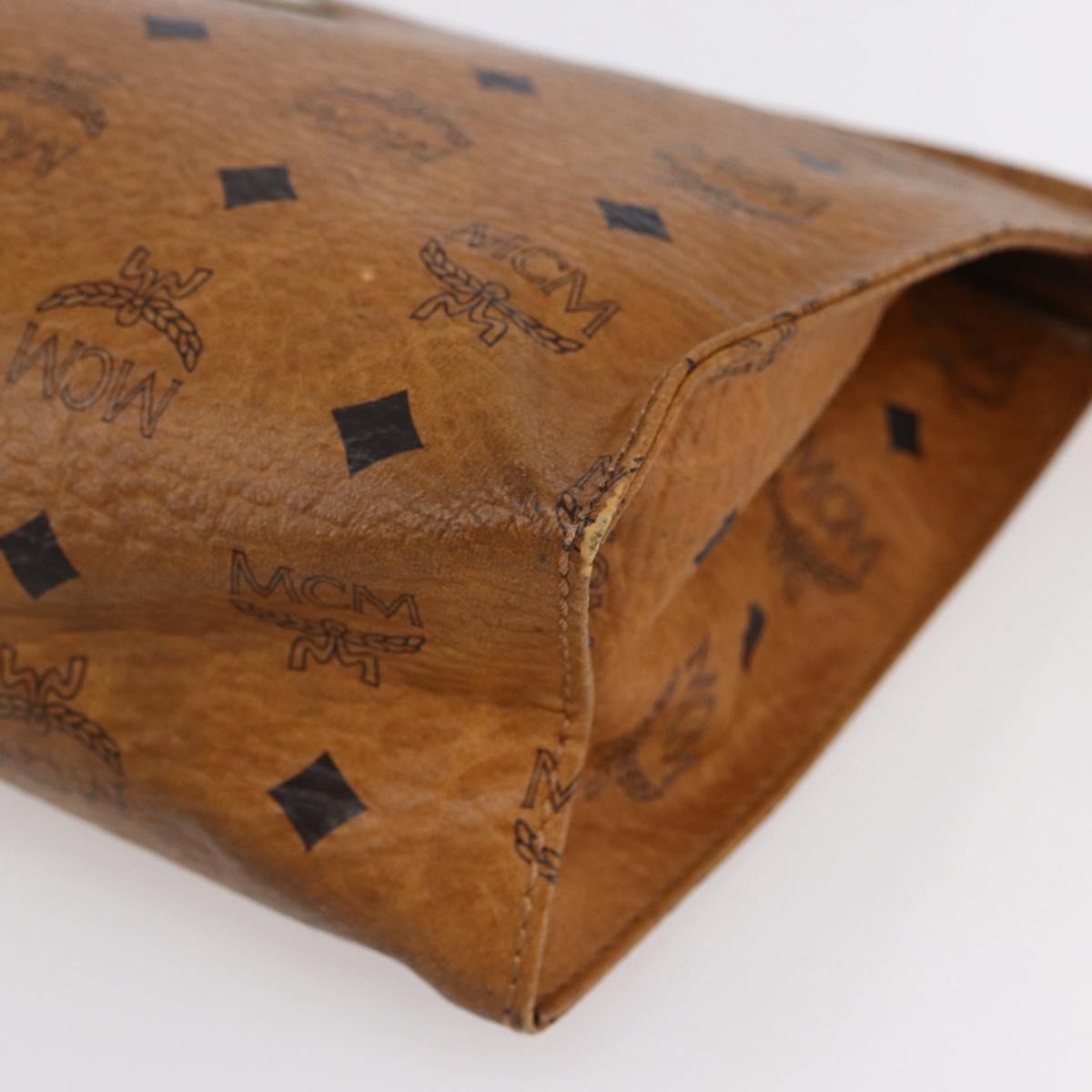 MCM Logogram Vicetos Clutch Bag PVC Leather Brown Gold Auth BA7355