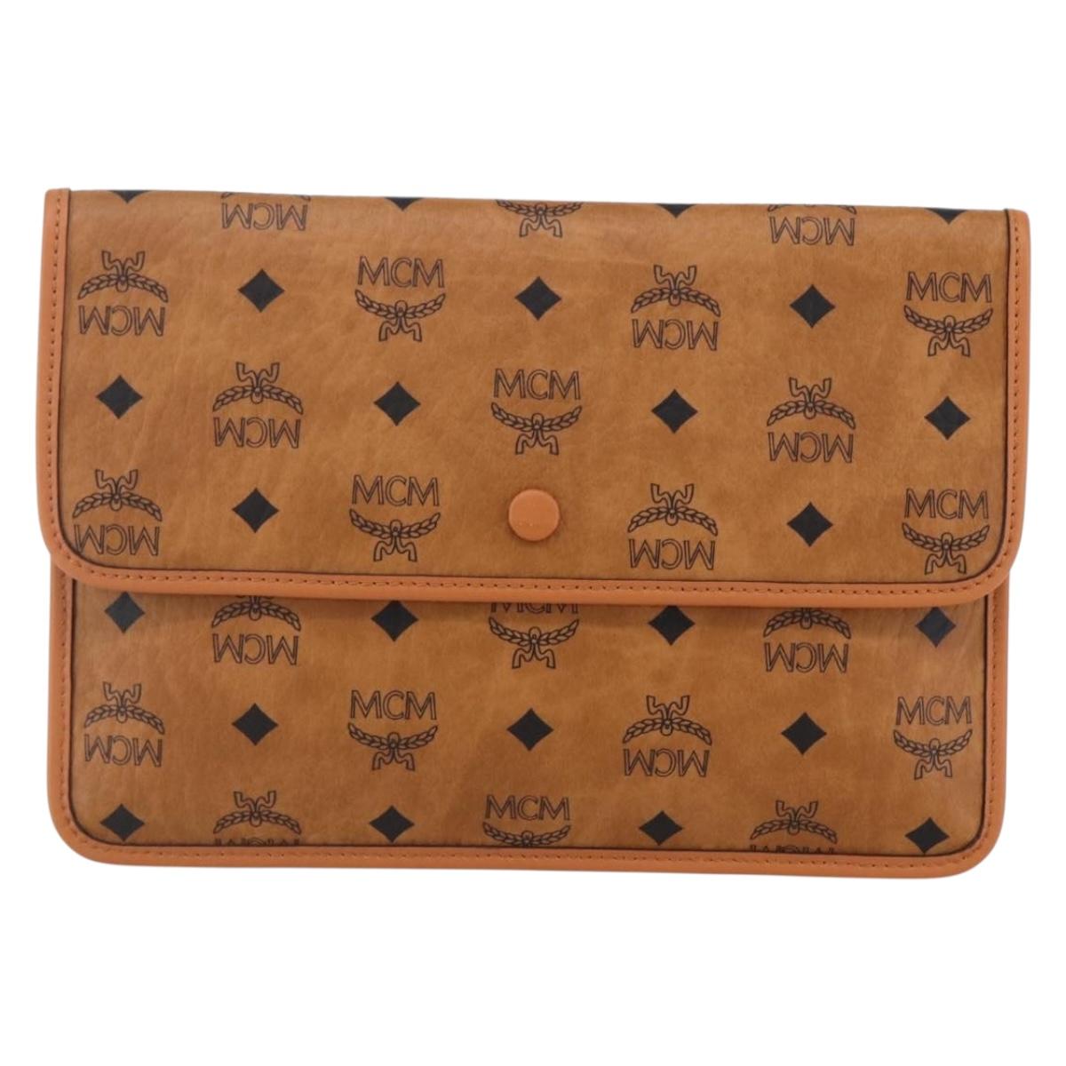 MCM Logogram Vicetos Clutch Bag PVC Leather Brown Gold Auth BA7356