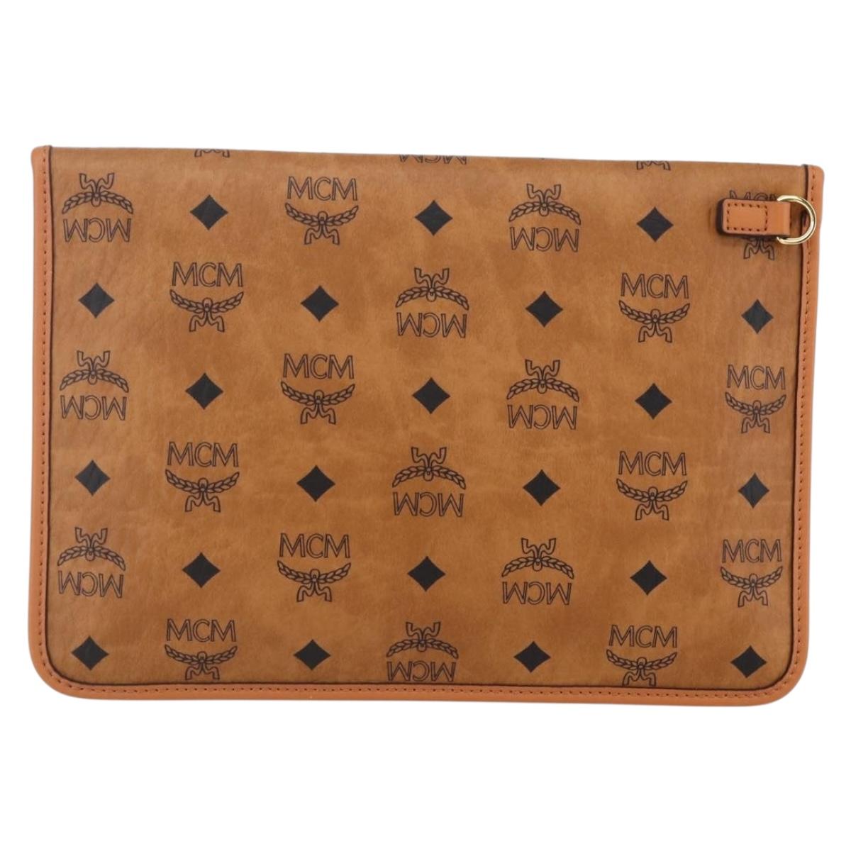 MCM Logogram Vicetos Clutch Bag PVC Leather Brown Gold Auth BA7356