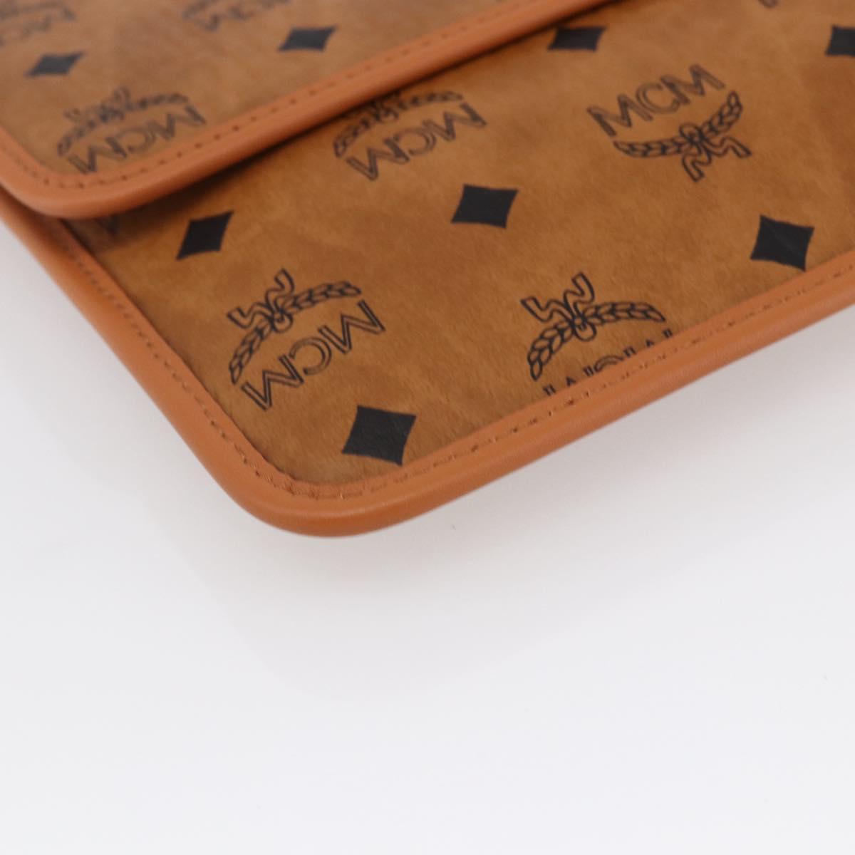 MCM Logogram Vicetos Clutch Bag PVC Leather Brown Gold Auth BA7356