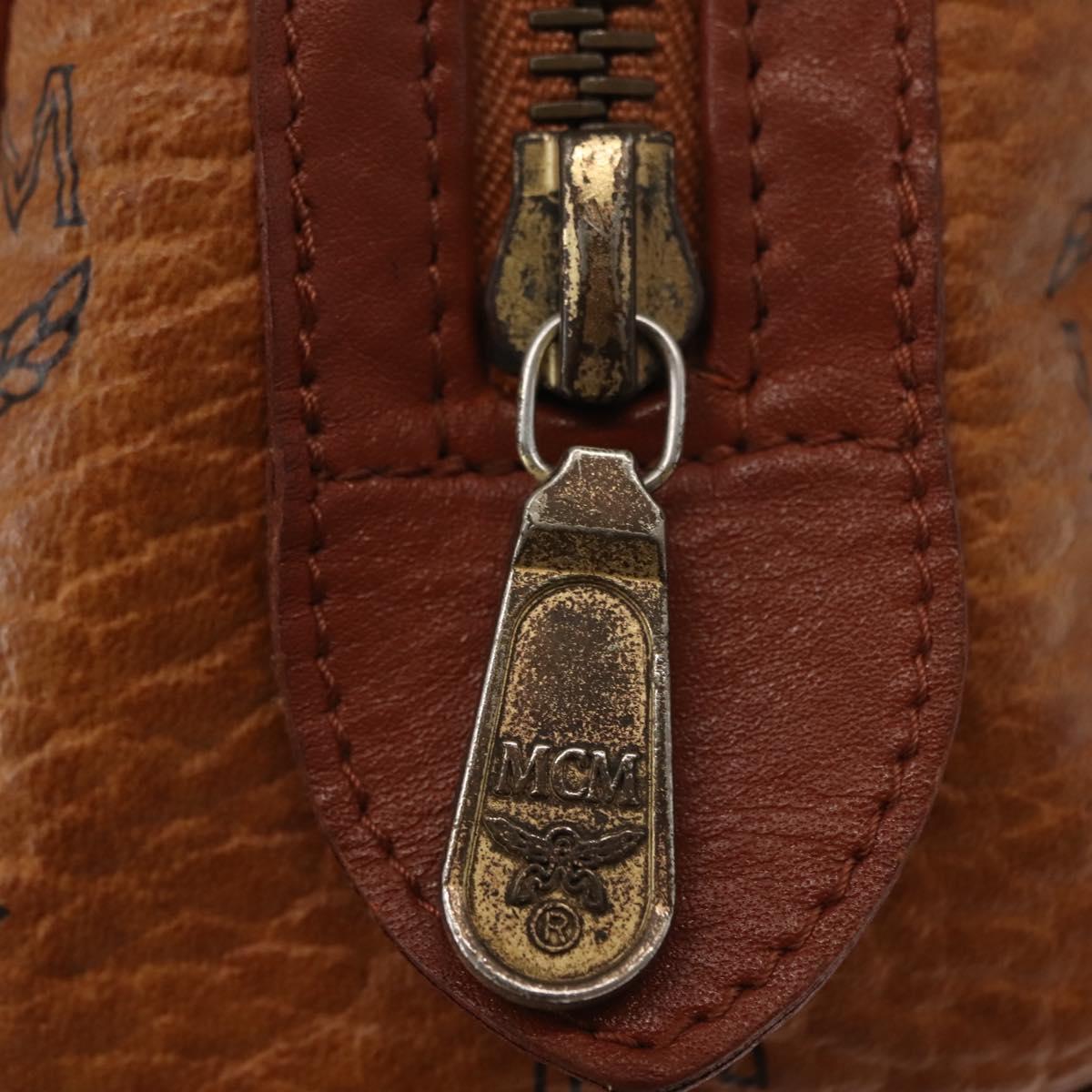 MCM Logogram Vicetos Hand Bag PVC Leather Brown Gold Auth BA7357