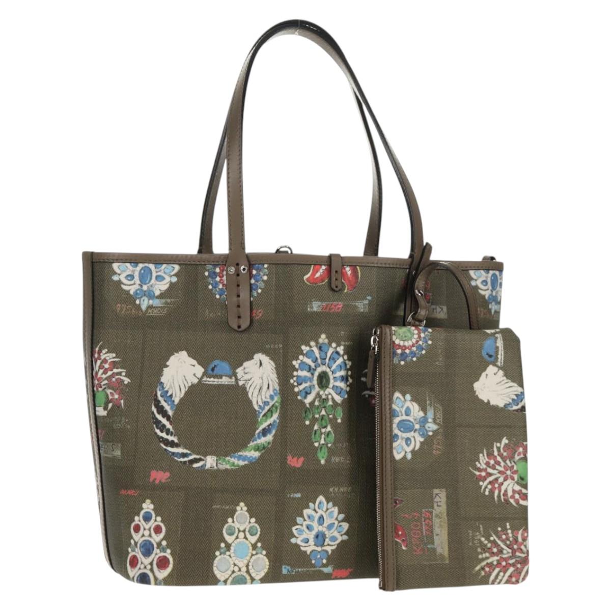 BVLGARI Tote Bag Leather PVC Gray Silver Auth BA7359V