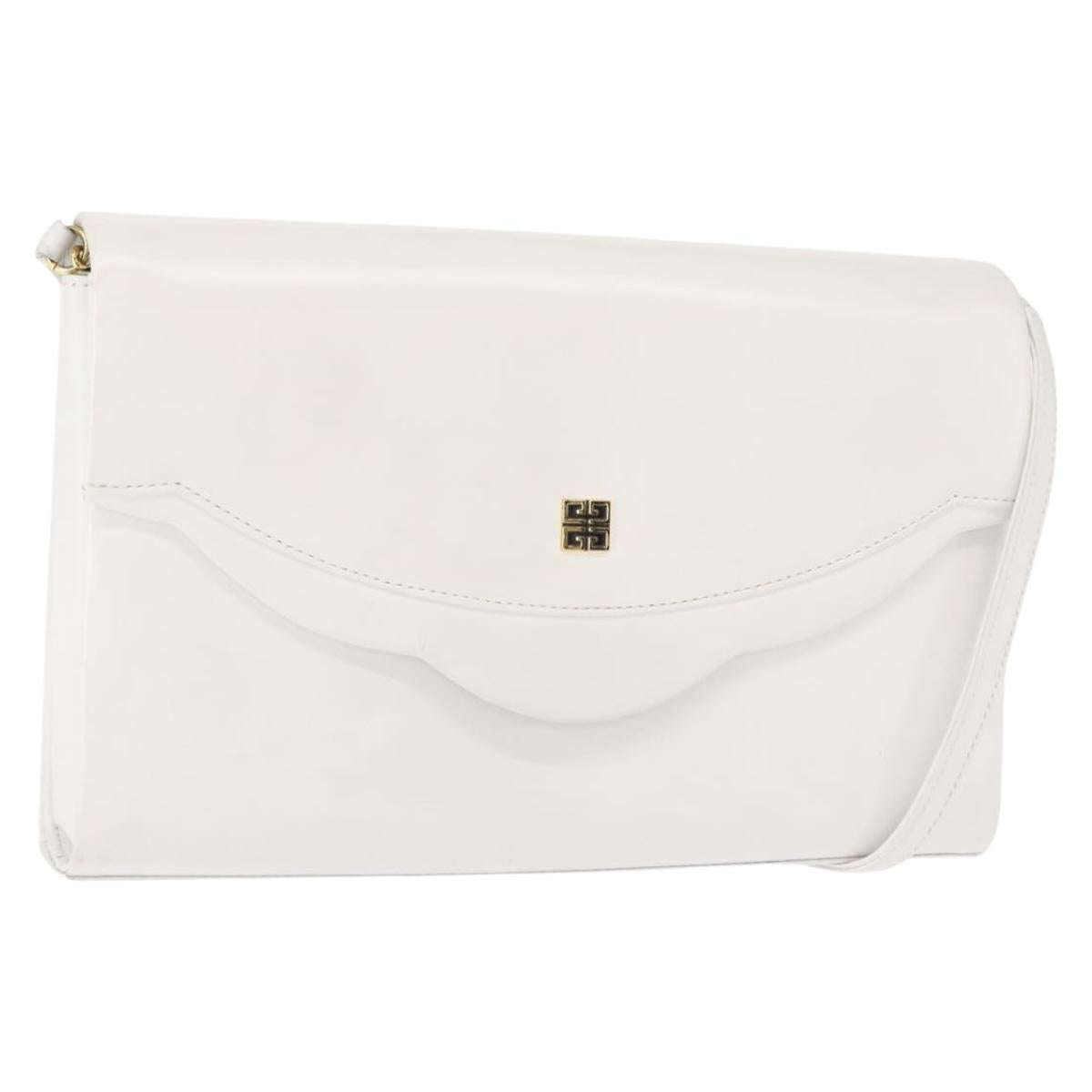 GIVENCHY Shoulder Bag Leather White Gold Auth BA7360