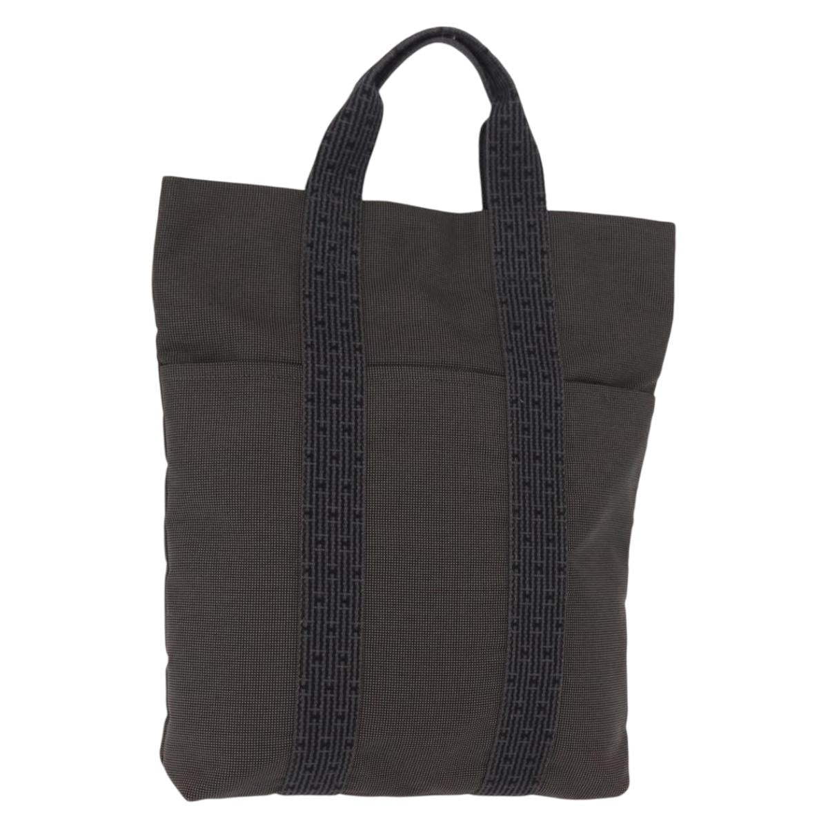 HERMES Her Line Kabas Tote Bag Canvas Gray Silver Auth BA7363