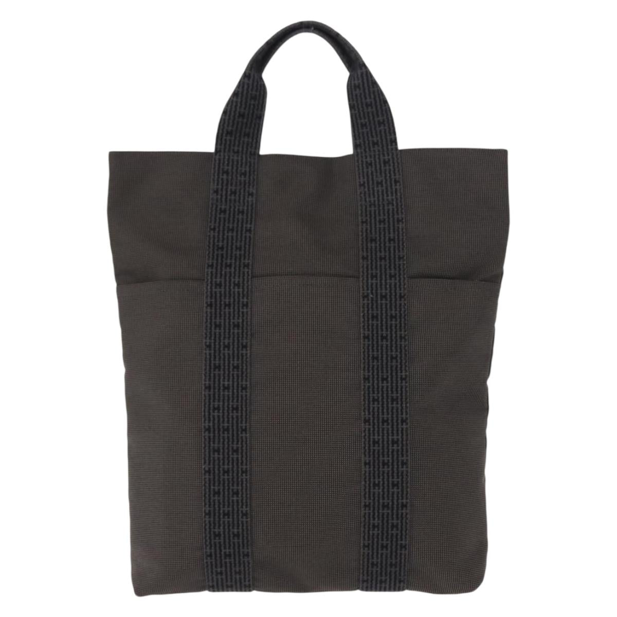 HERMES Her Line Kabas Tote Bag Canvas Gray Silver Auth BA7363