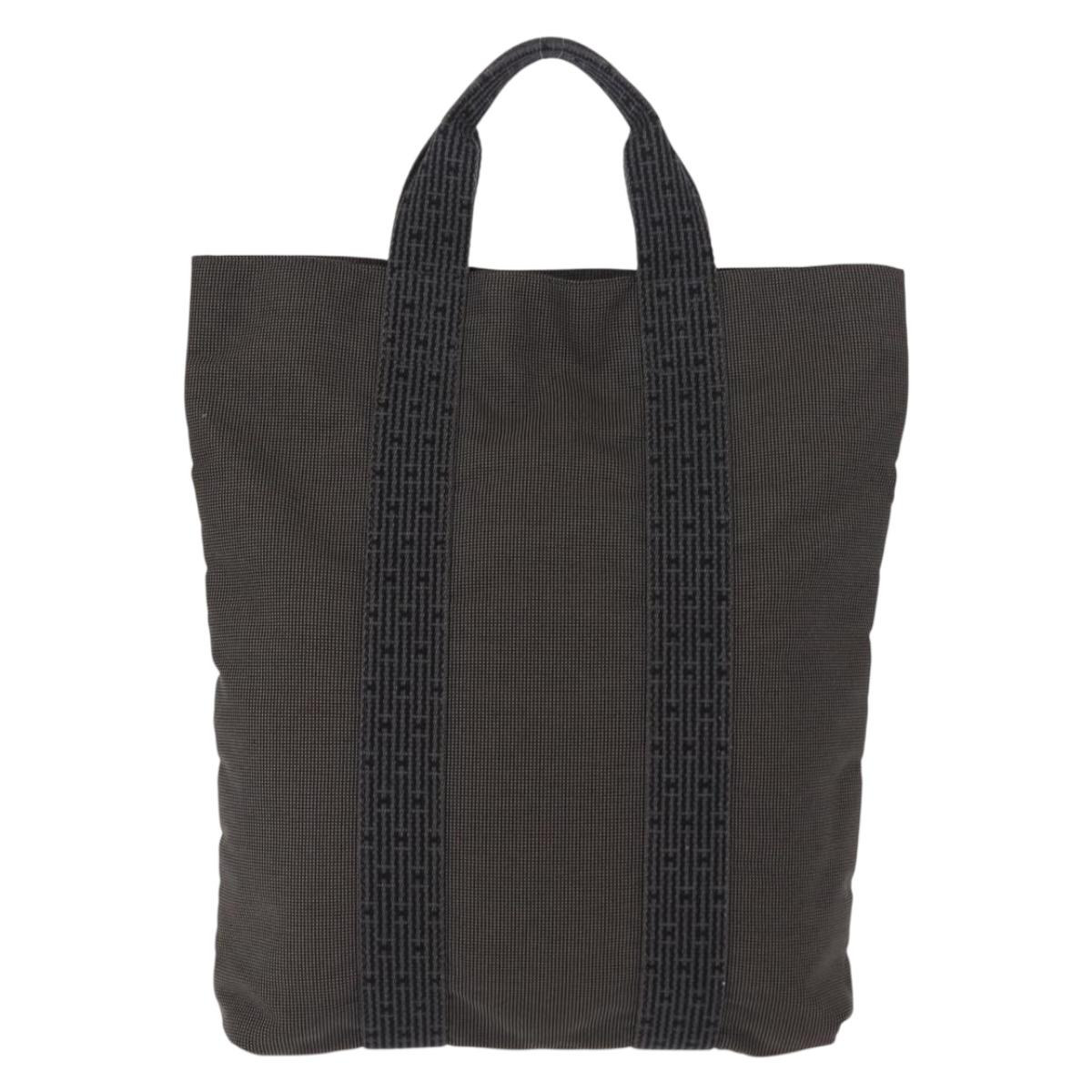 HERMES Her Line Kabas Tote Bag Canvas Gray Silver Auth BA7363