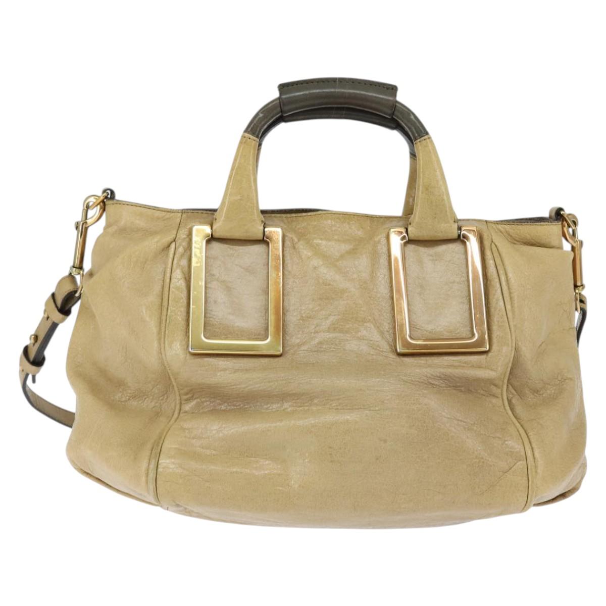 Chloe Etel Hand Bag Leather 2way Beige Gold Auth BA7364