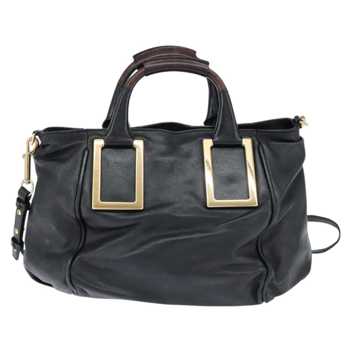 Chloe Etel Hand Bag Leather 2way Black Gold Auth BA7365