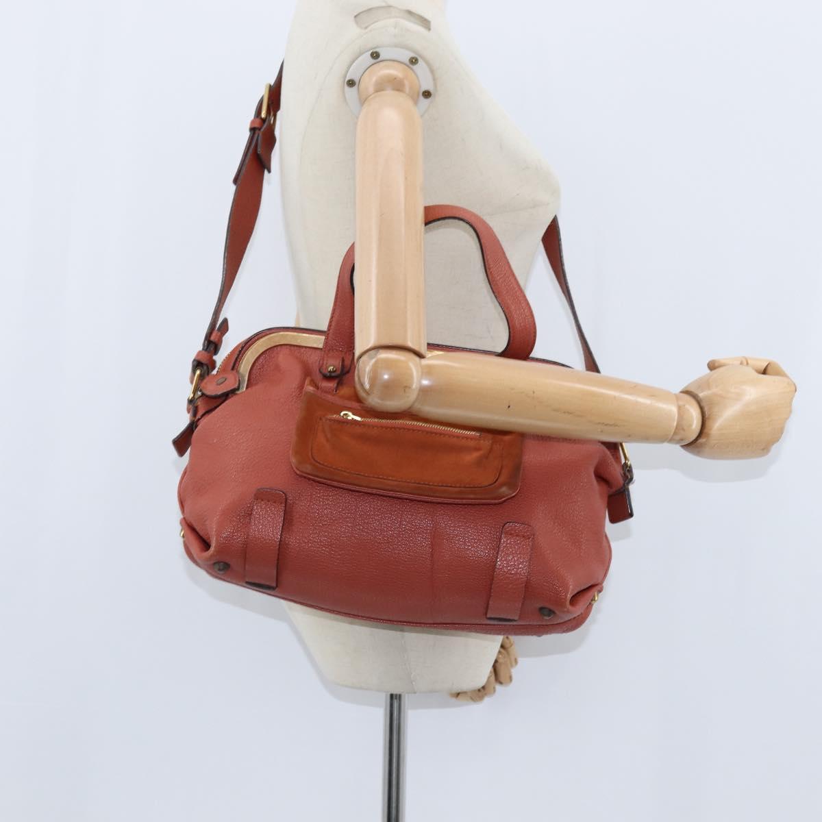 Chloe Hand Bag Leather 2way Orange Gold Auth BA7366