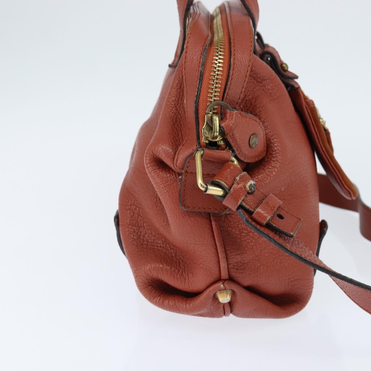 Chloe Hand Bag Leather 2way Orange Gold Auth BA7366
