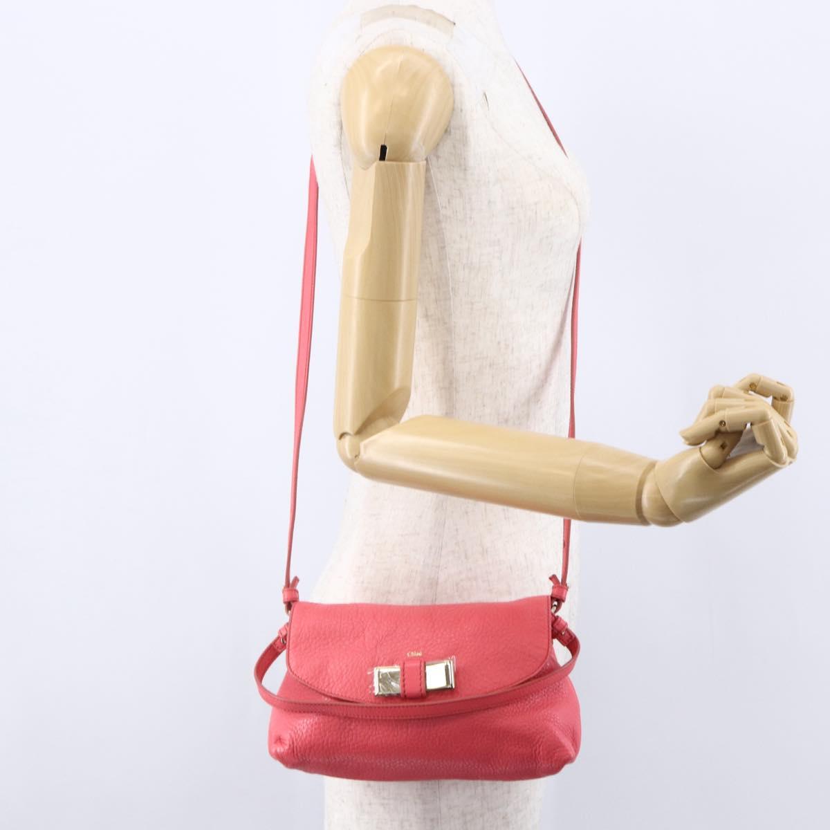 Chloe Lily Hand Bag Leather 2way Pink Silver Auth BA7367V