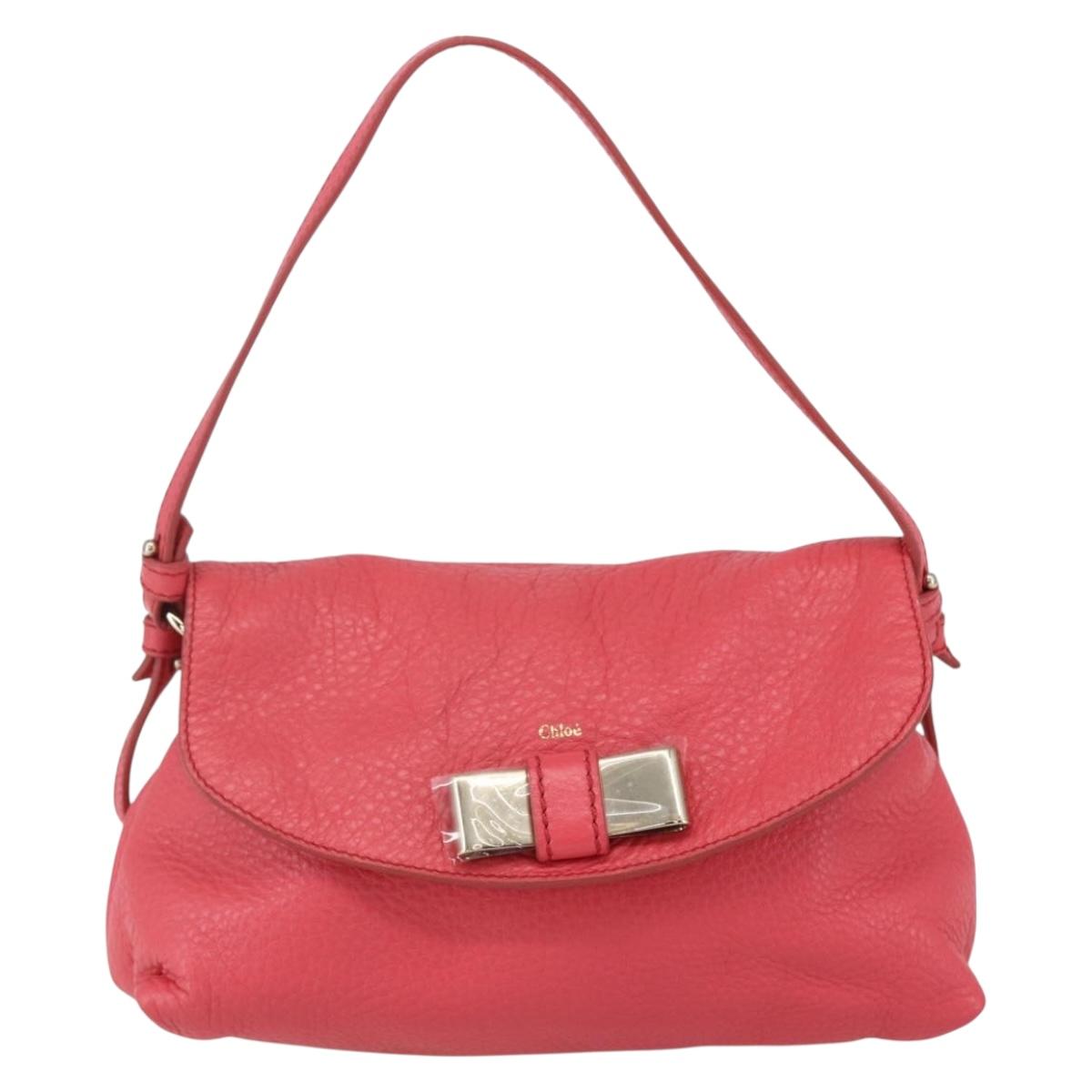 Chloe Lily Hand Bag Leather 2way Pink Silver Auth BA7367V