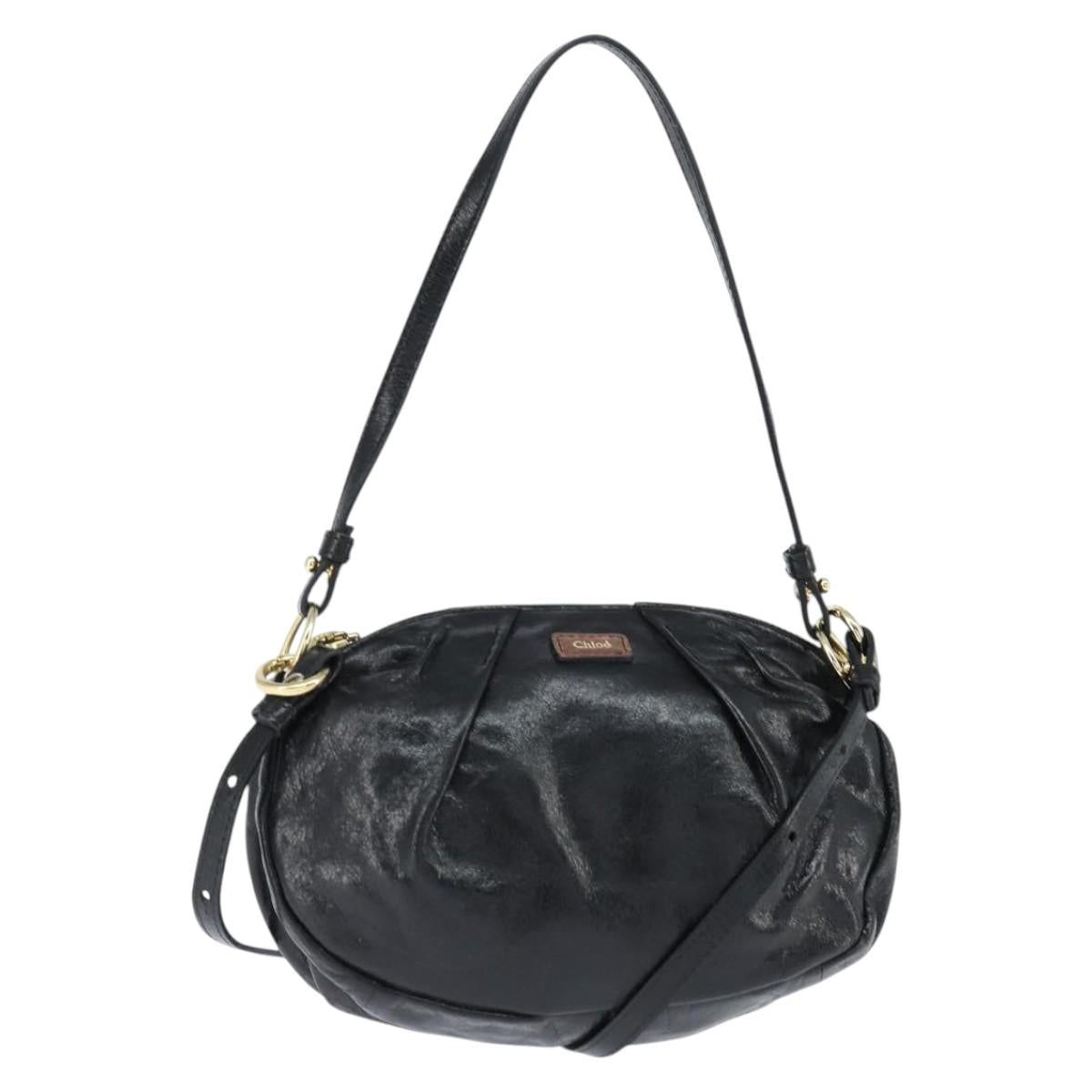 Chloe Hand Bag Leather 2way Black Gold Auth BA7369