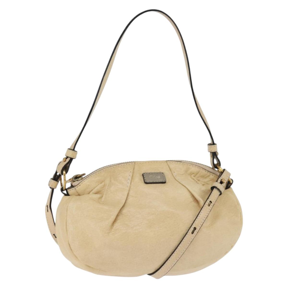 Chloe Hand Bag Leather 2way Beige Gold Auth BA7370