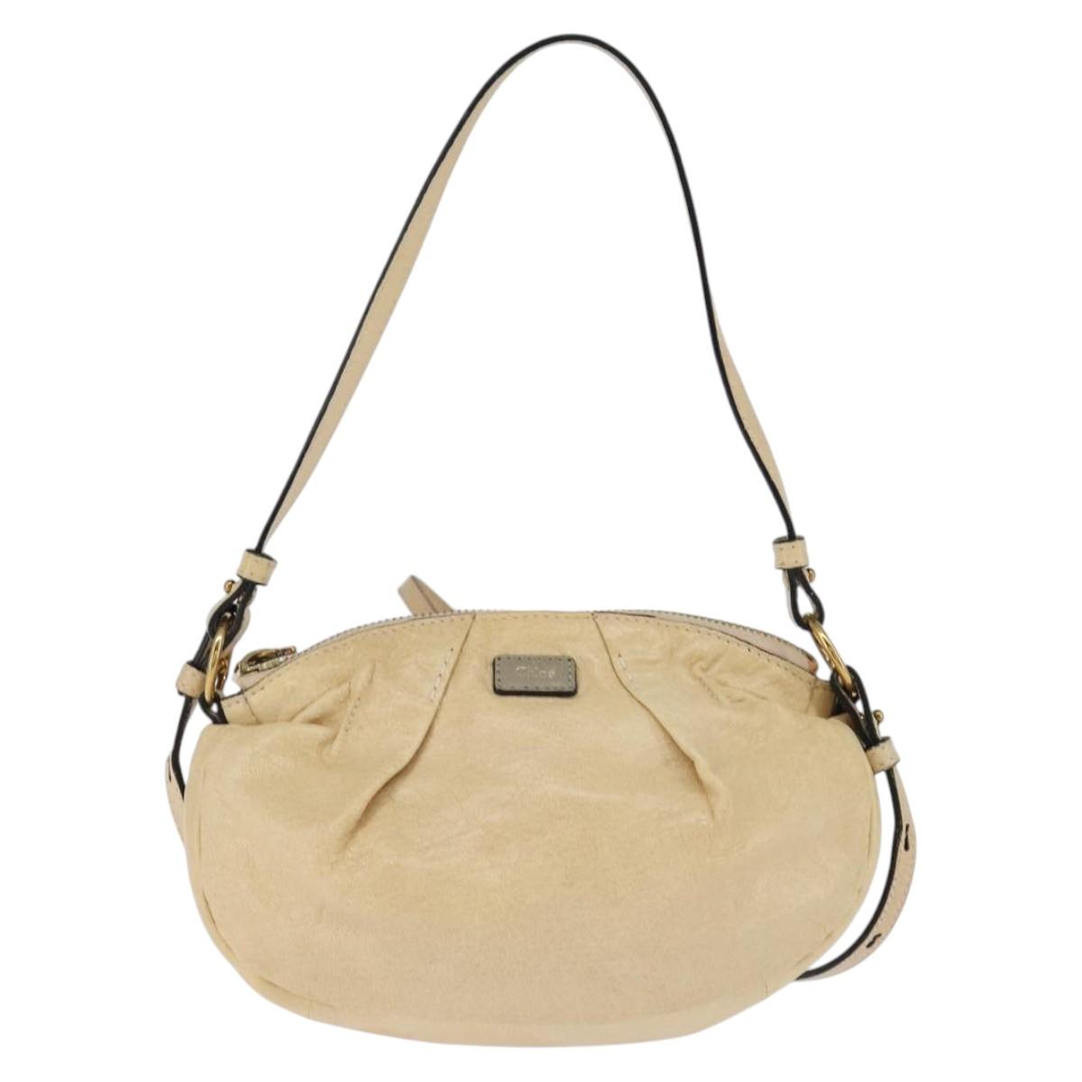 Chloe Hand Bag Leather 2way Beige Gold Auth BA7370
