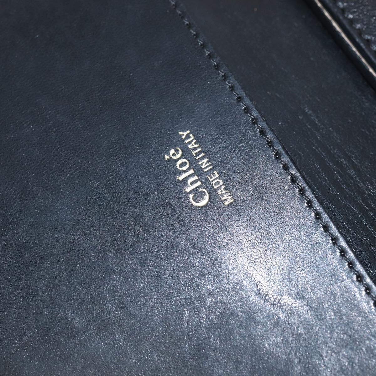 Chloe Shoulder Bag Leather Navy Gold Auth BA7371