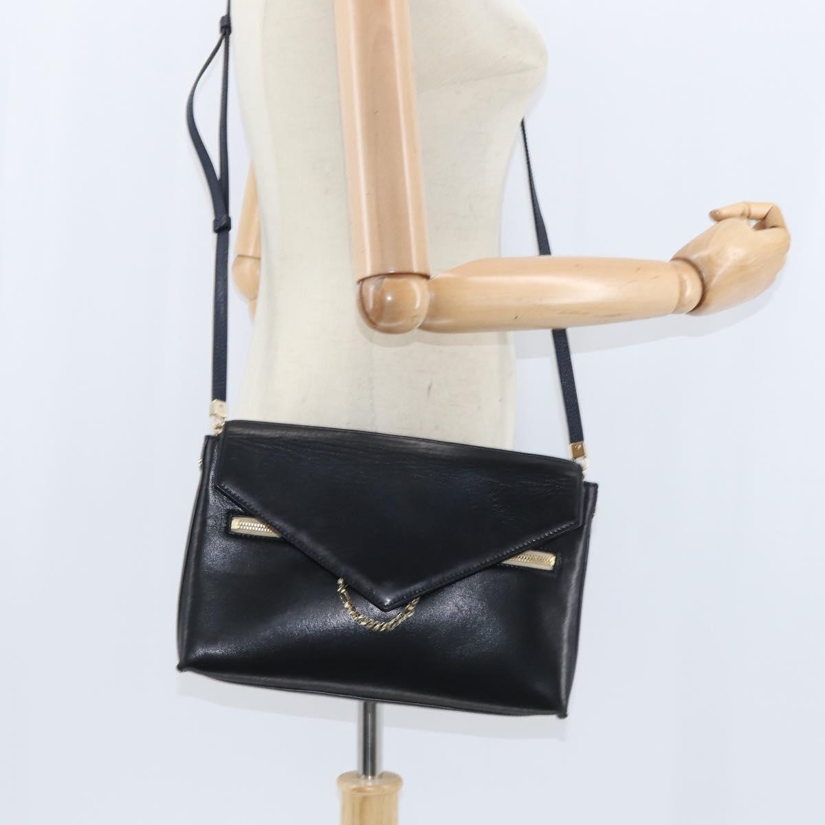 Chloe Shoulder Bag Leather Navy Gold Auth BA7371