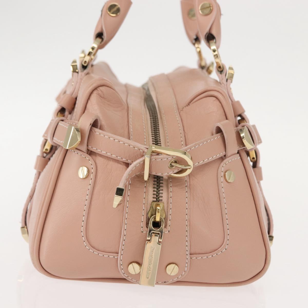 VERSACE Hand Bag Leather Pink Gold Auth BA7372