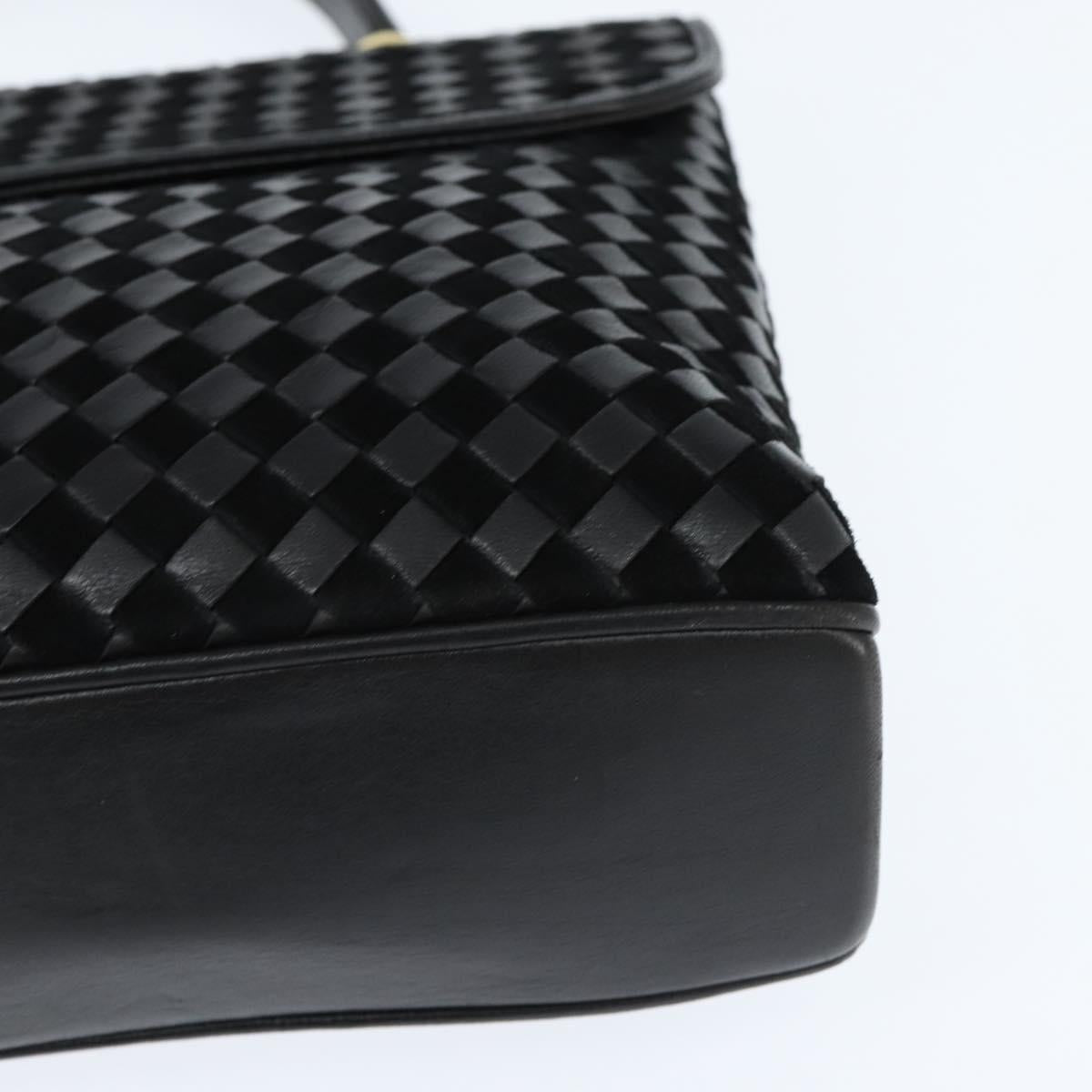 BALLY Hand Bag Leather Black Gold Auth BA7374