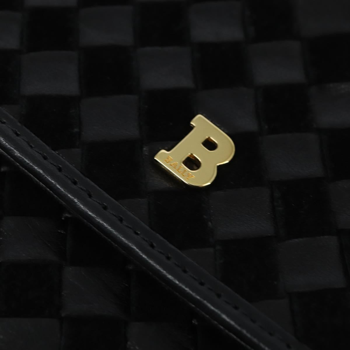 BALLY Hand Bag Leather Black Gold Auth BA7374