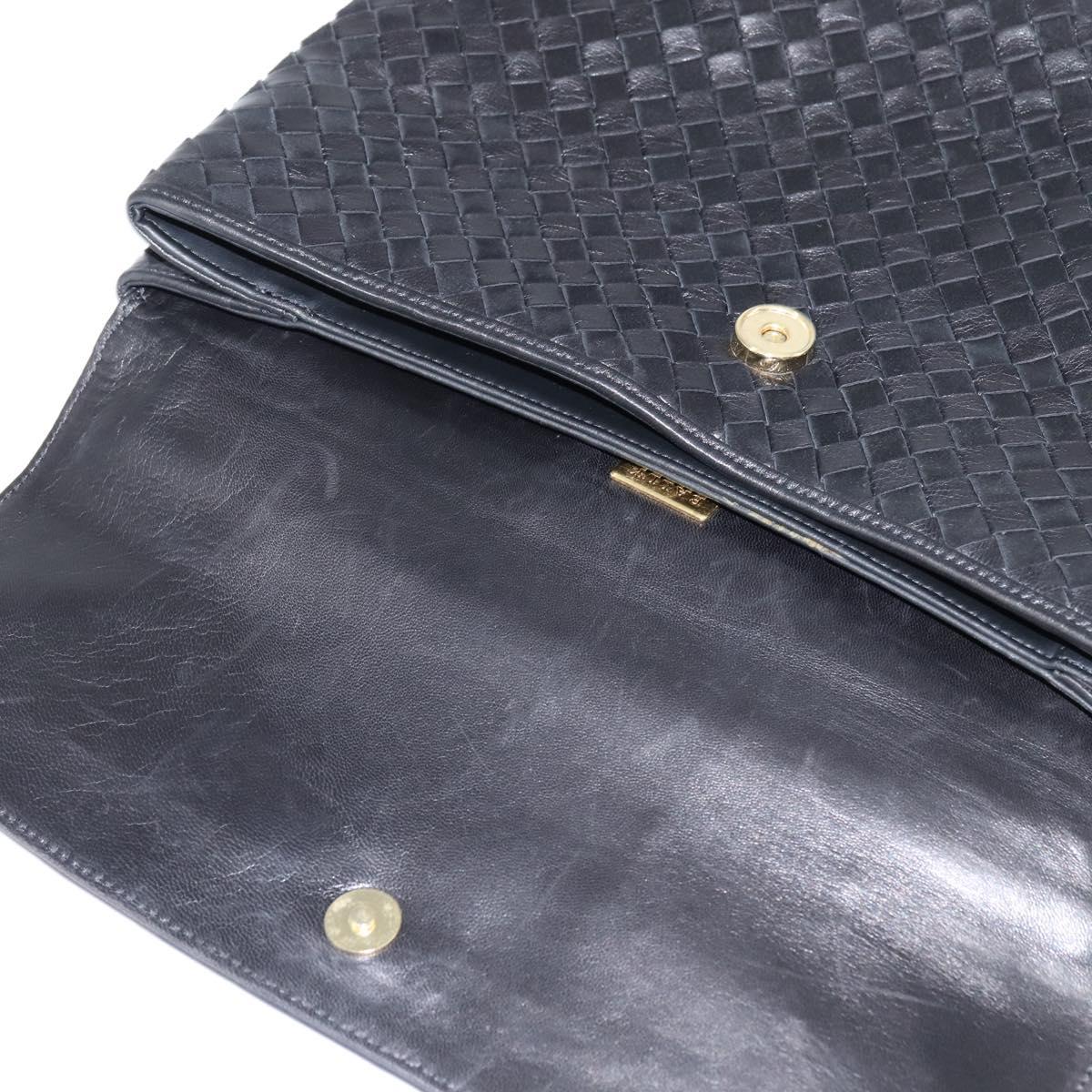 BALLY Hand Bag Leather Black Gold Auth BA7374