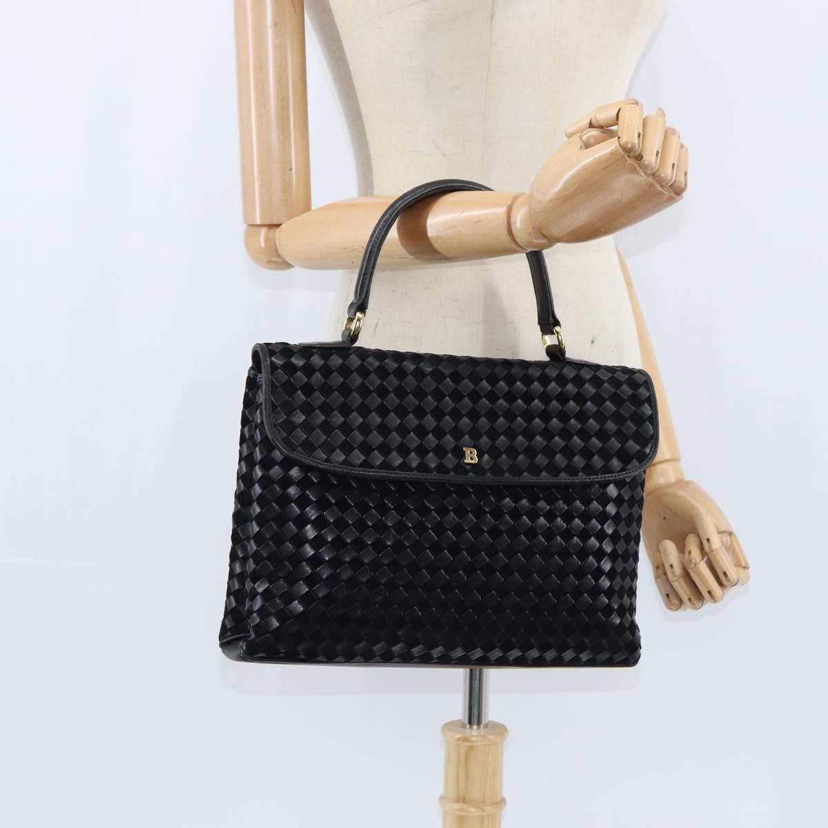 BALLY Hand Bag Leather Black Gold Auth BA7374