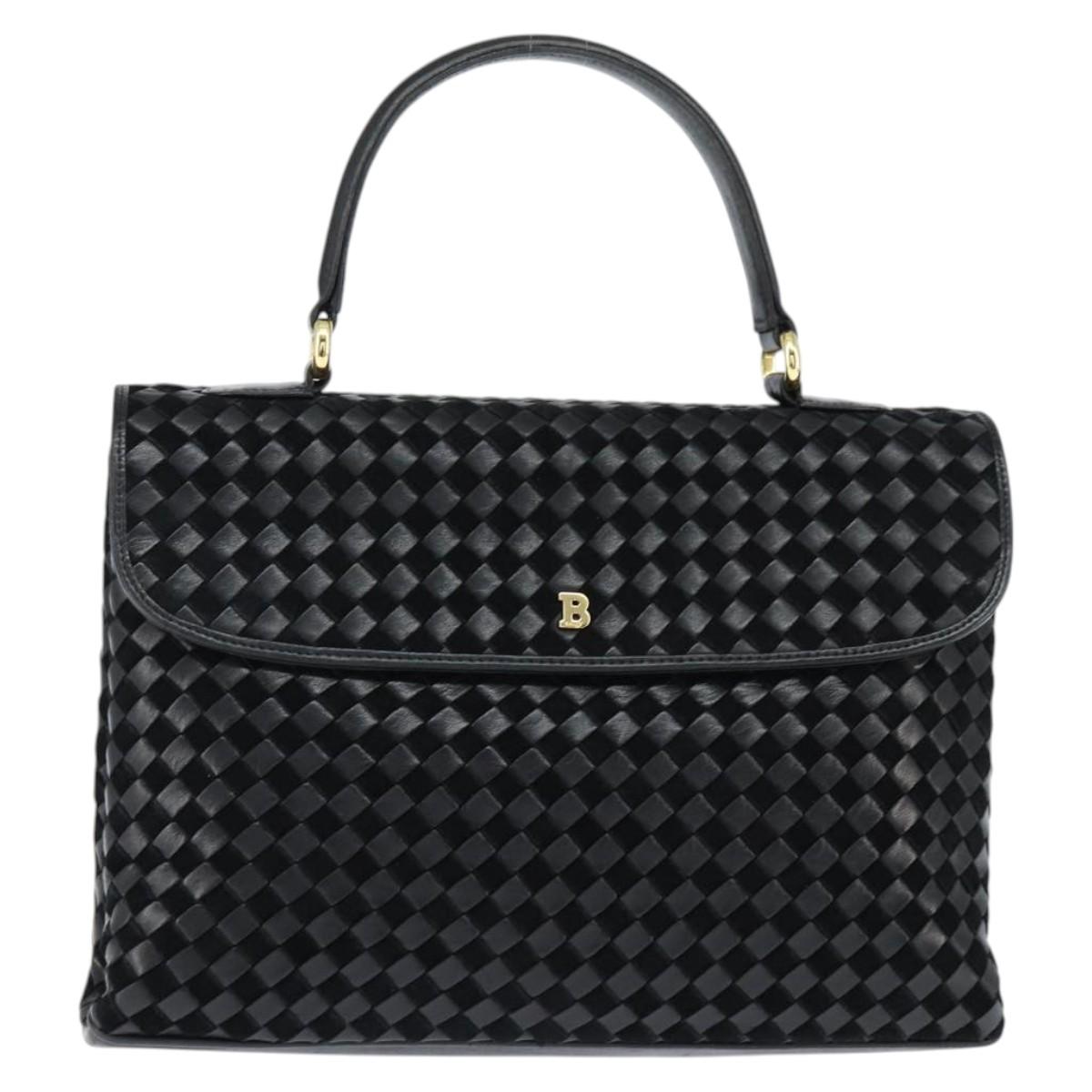 BALLY Hand Bag Leather Black Gold Auth BA7374
