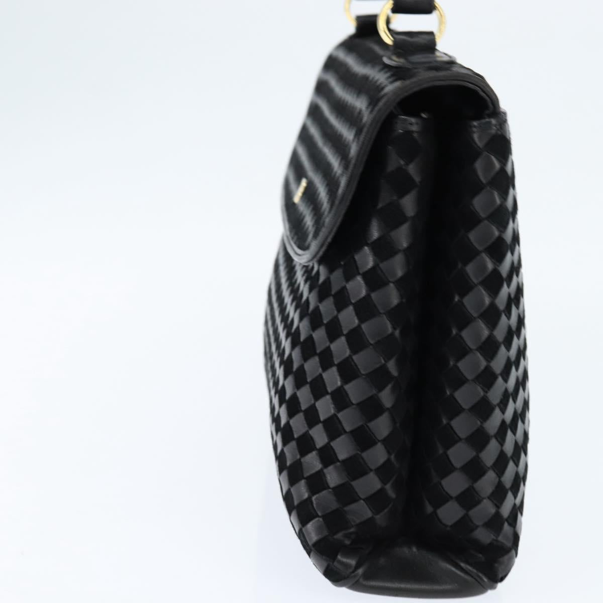 BALLY Hand Bag Leather Black Gold Auth BA7374