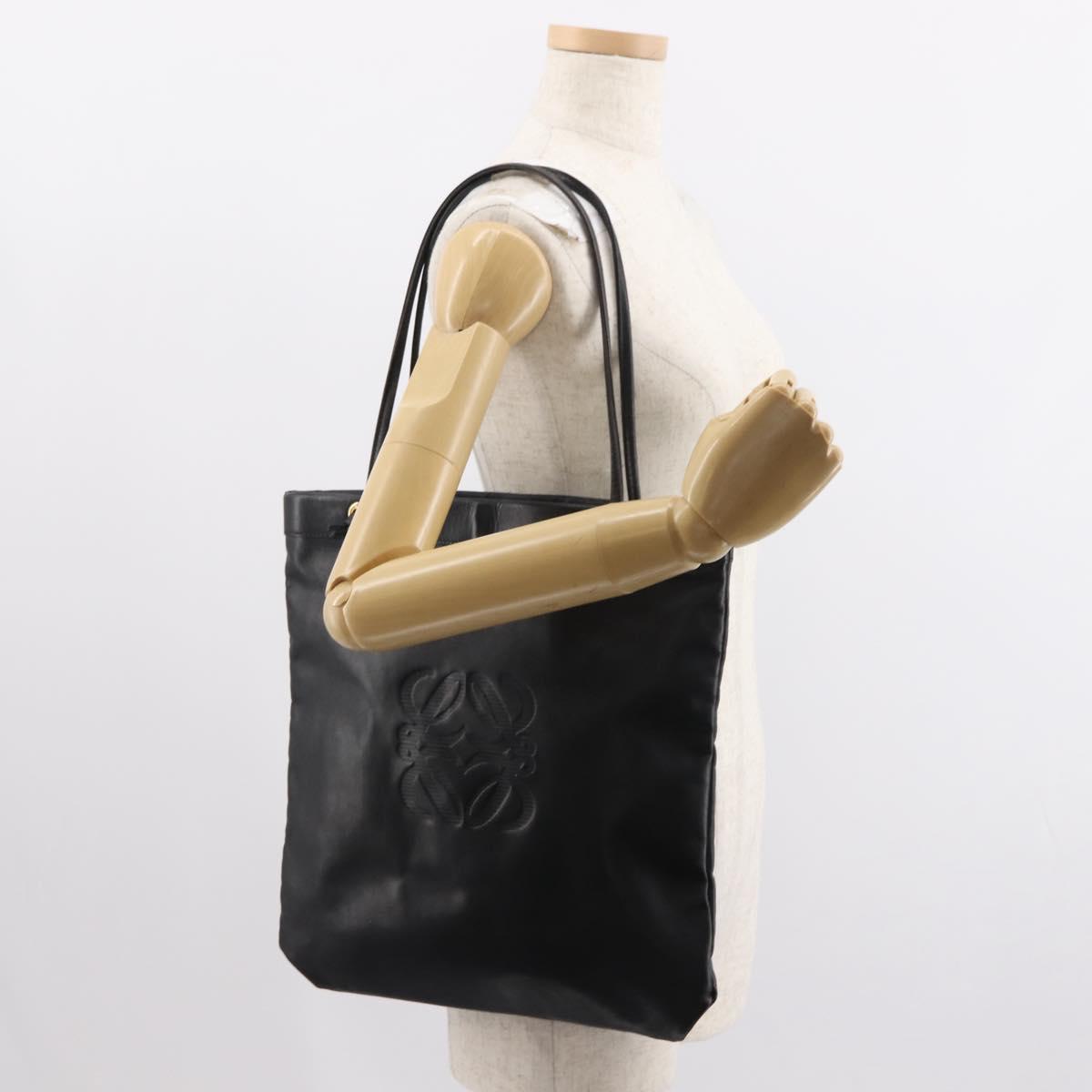 LOEWE Anagram Tote Bag Leather Black Gold Auth BA7376
