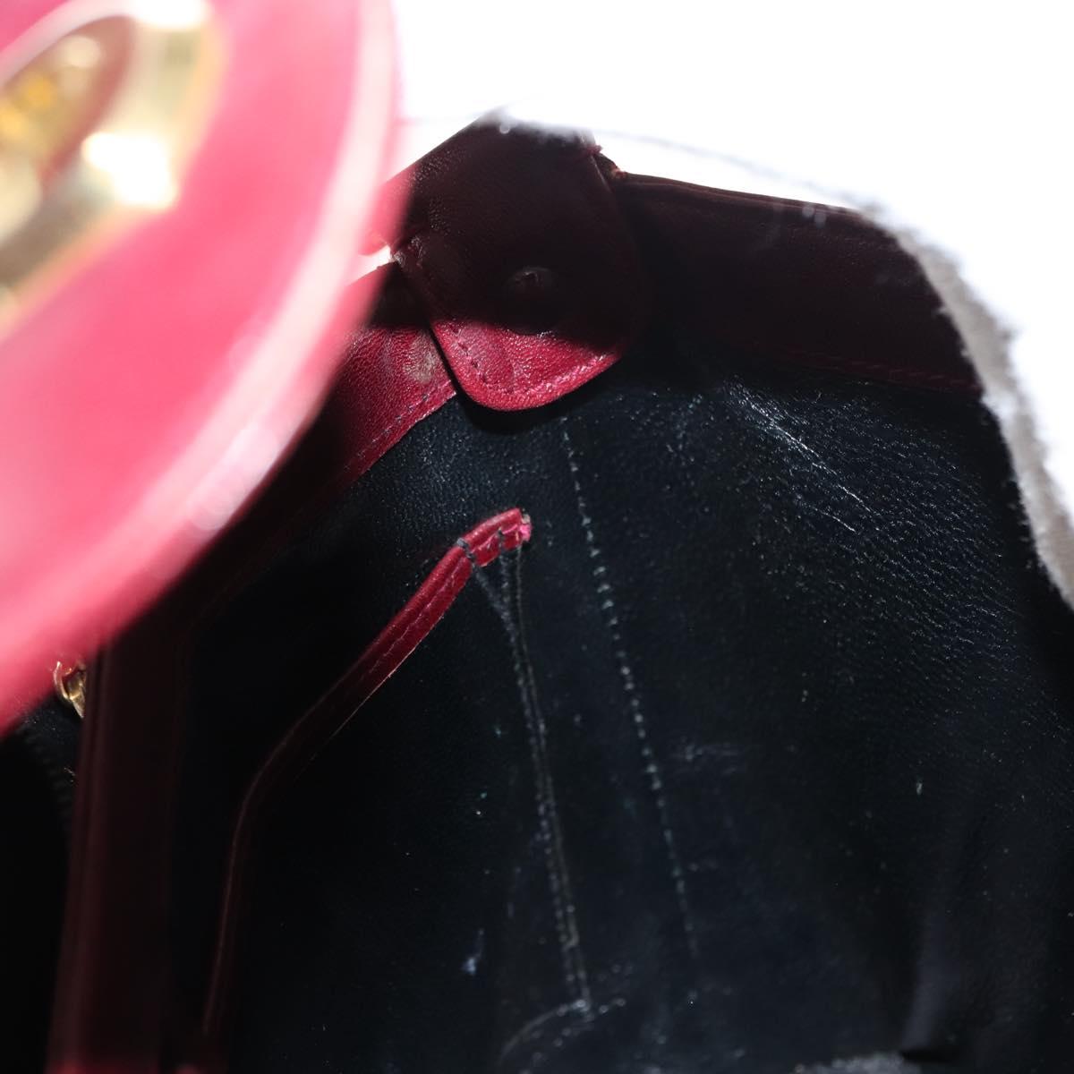 GUCCI Hand Bag Leather Red Gold Auth BA7380