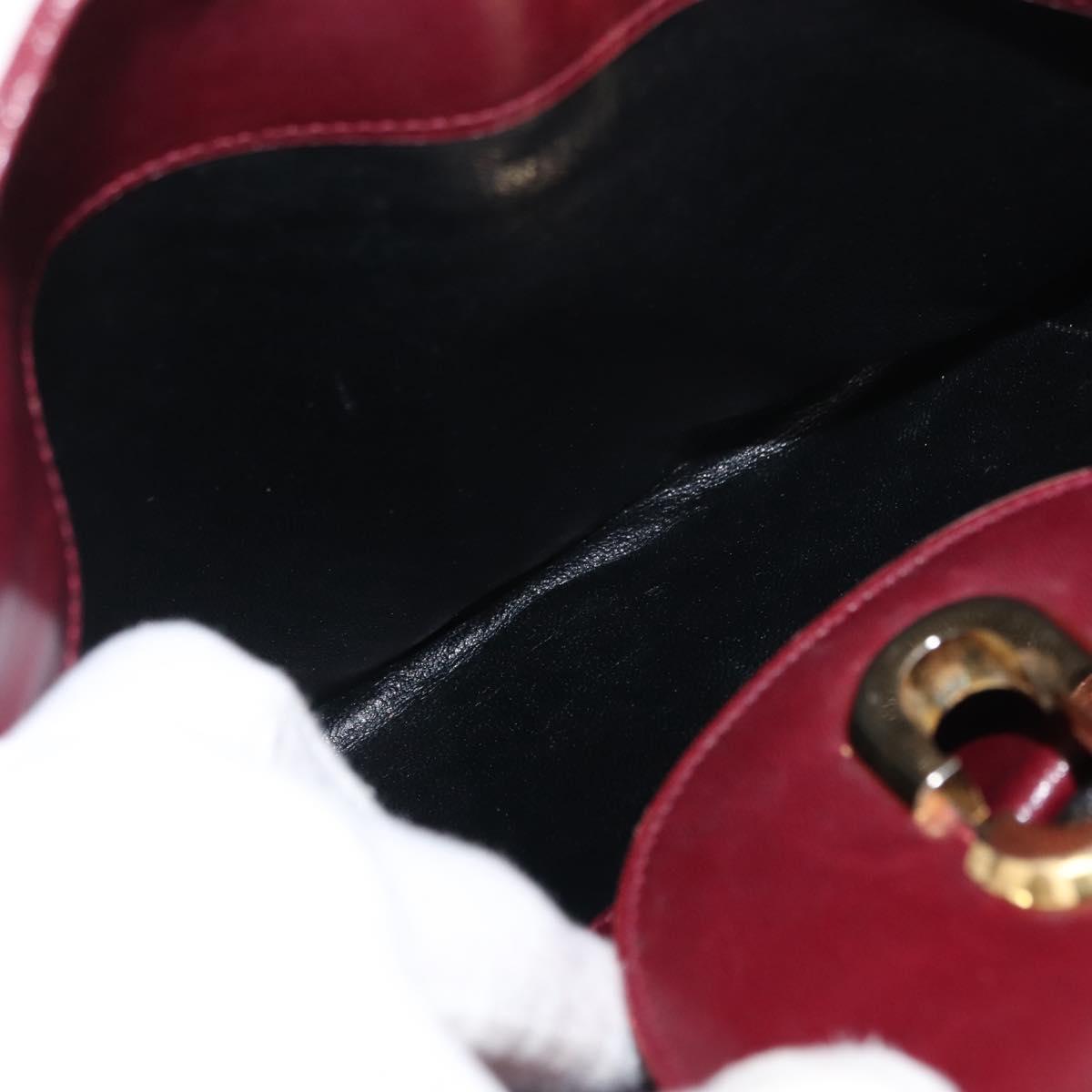 GUCCI Hand Bag Leather Red Gold Auth BA7380