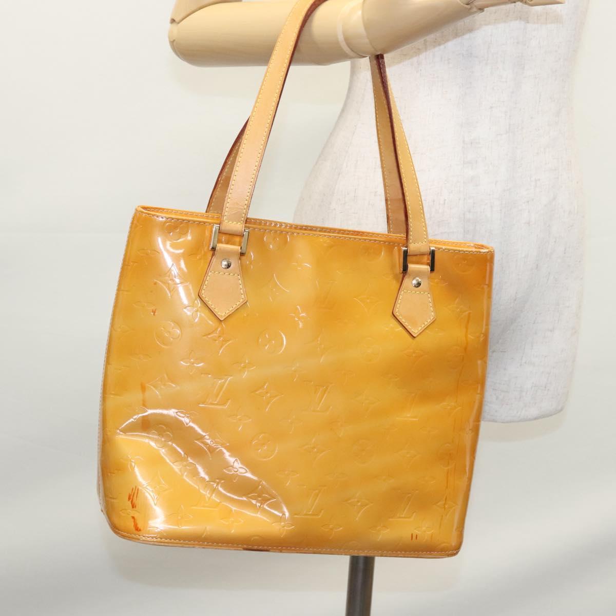 LOUIS VUITTON Monogram Vernis Houston Hand Bag Beige M91004 LV Auth BA742