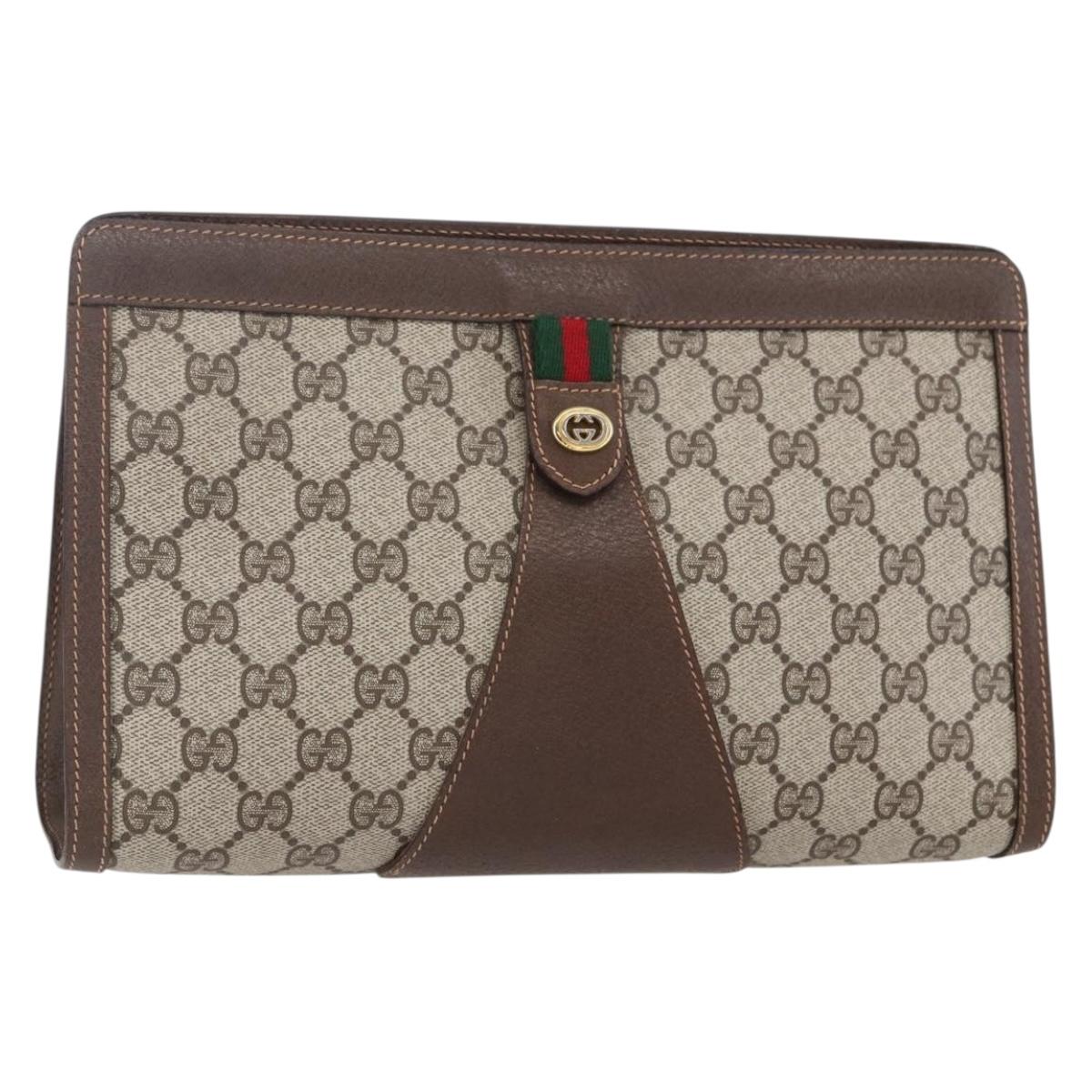 GUCCI GG Supreme Web Sherry Line Clutch Bag PVC Beige Gold 89 01 033 Auth BA7453