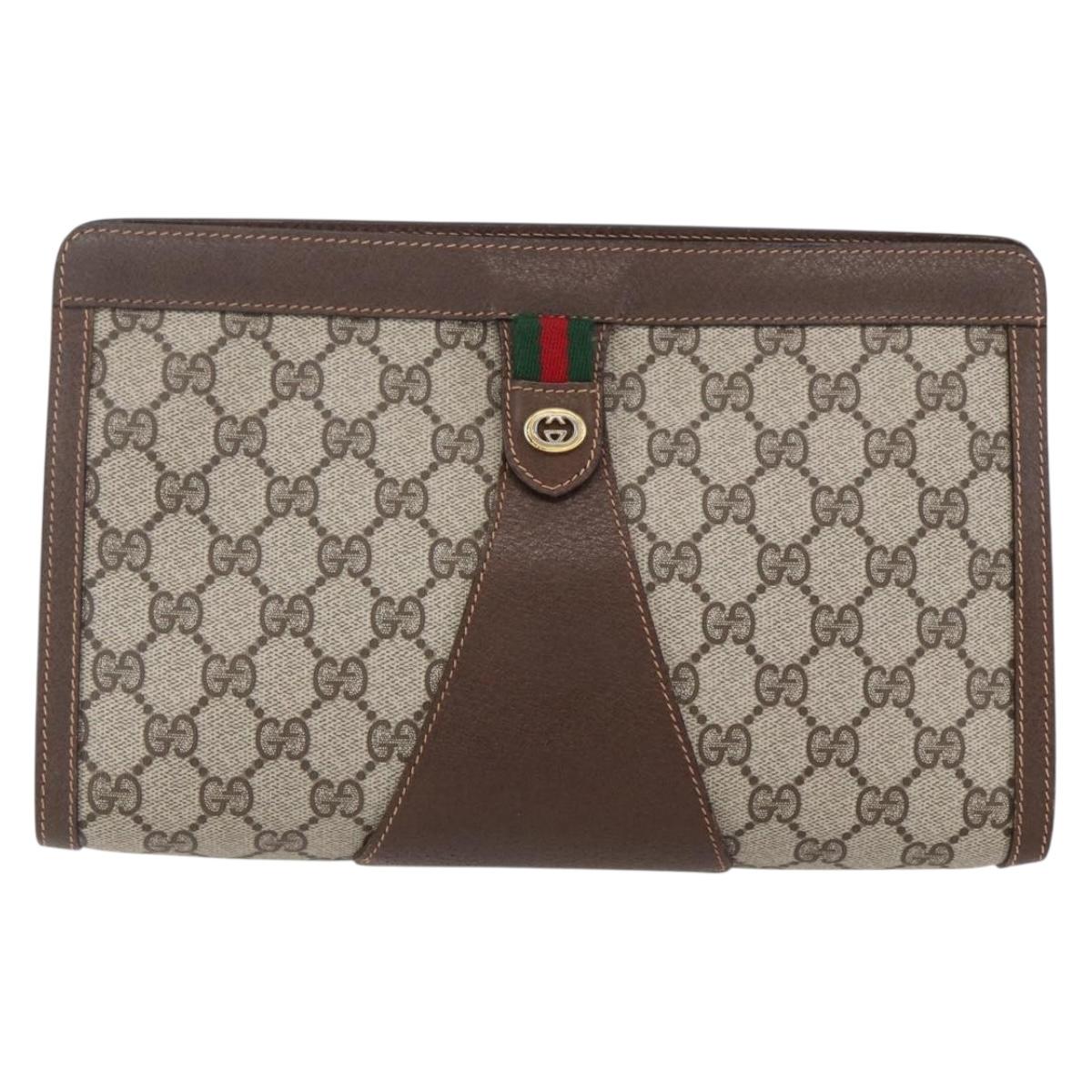 GUCCI GG Supreme Web Sherry Line Clutch Bag PVC Beige Gold 89 01 033 Auth BA7453