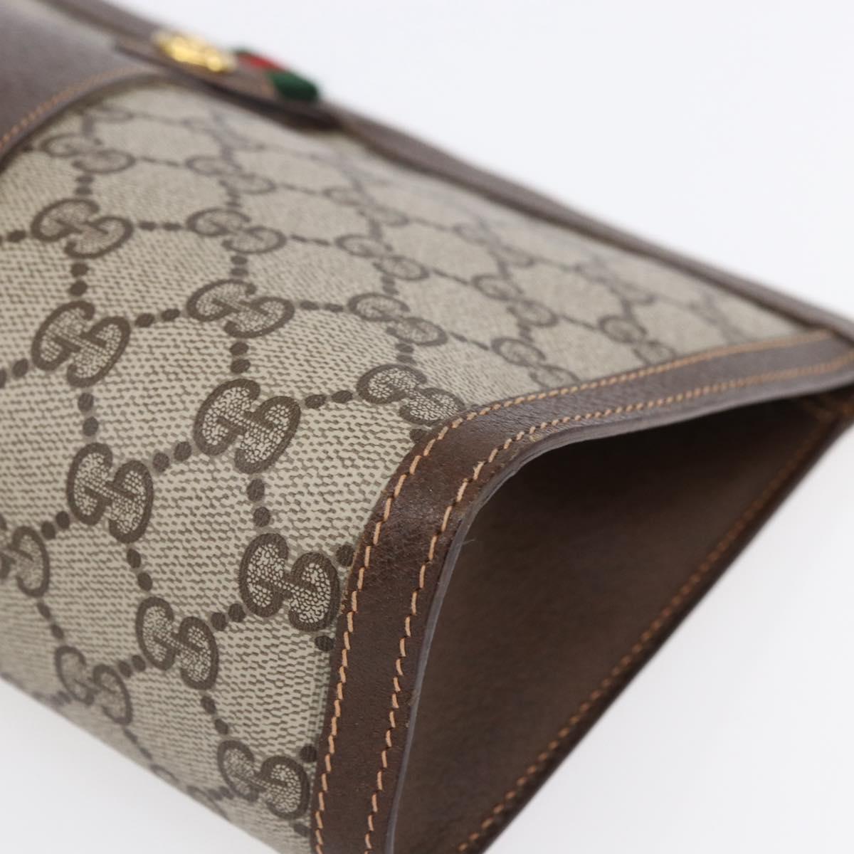 GUCCI GG Supreme Web Sherry Line Clutch Bag PVC Beige Gold 89 01 033 Auth BA7453