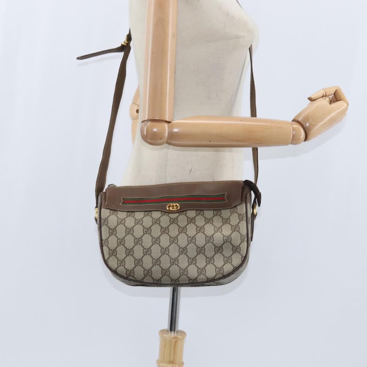 GUCCI GG Supreme Web Sherry Line Bag PVC Beige Gold 001 58 0918 Auth BA7459