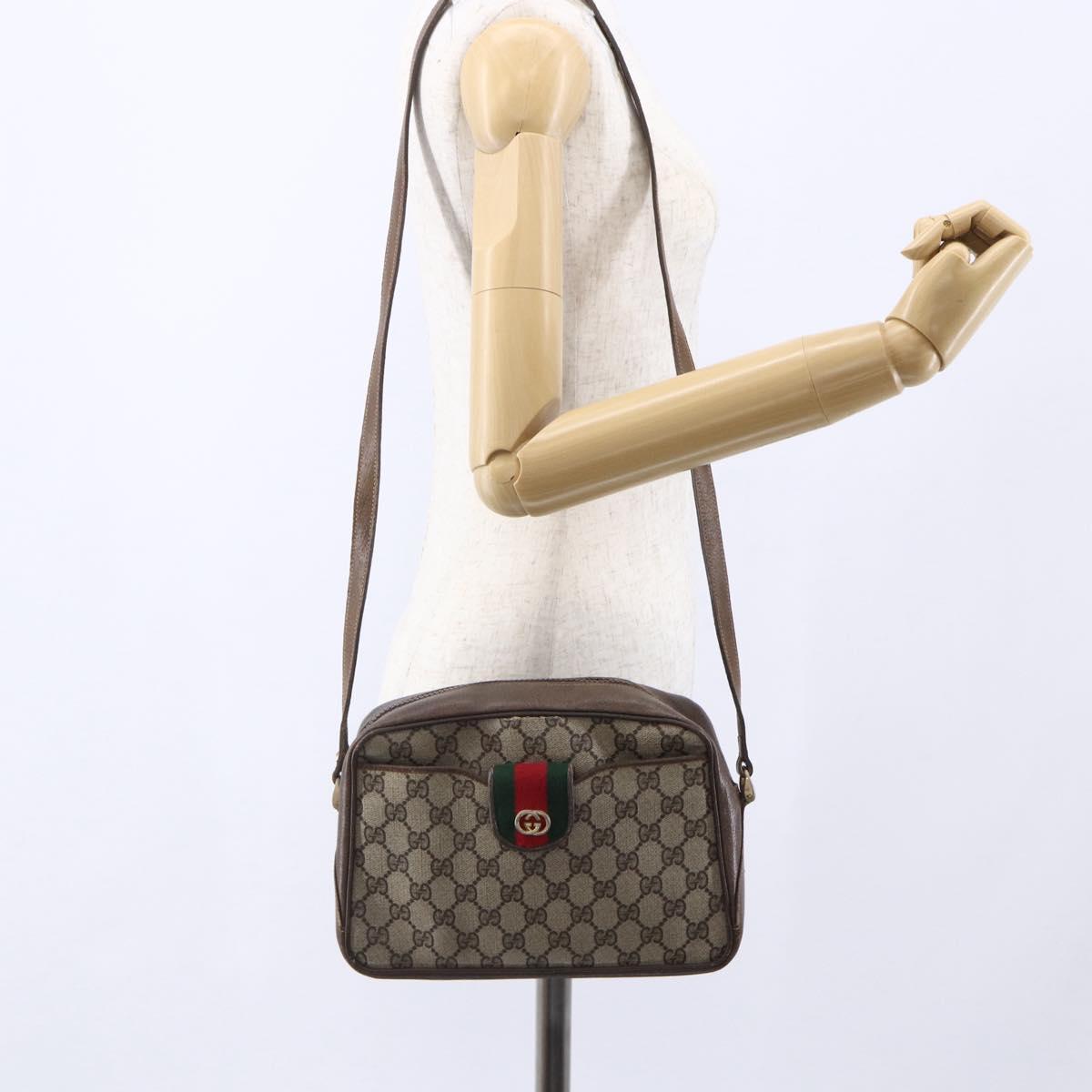 GUCCI GG Supreme Web Sherry Line Shoulder Bag PVC Beige Gold Auth BA7460
