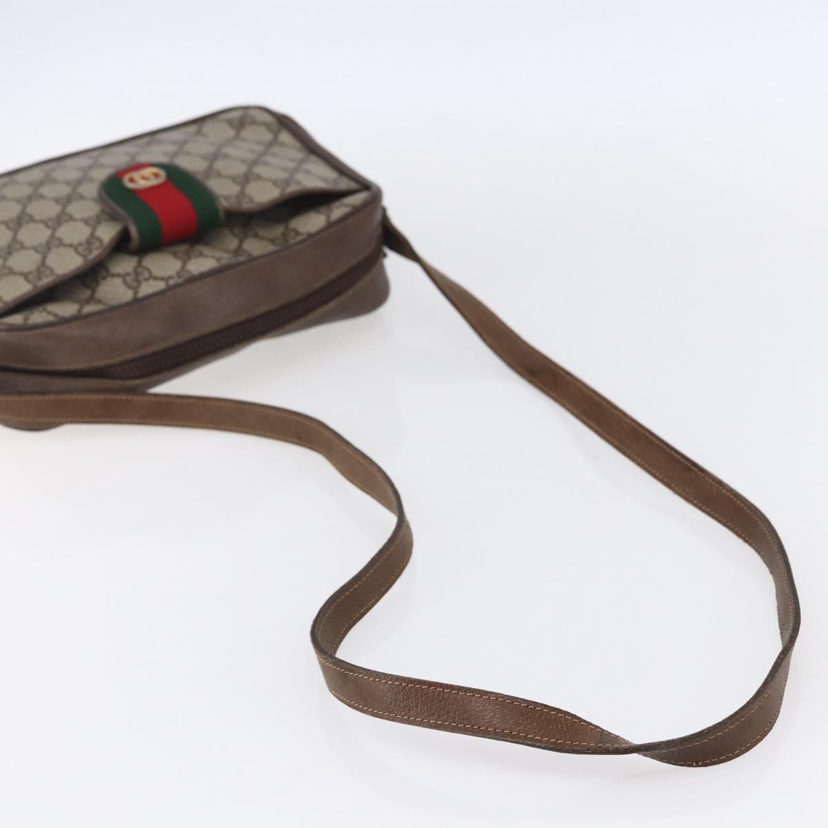 GUCCI GG Supreme Web Sherry Line Shoulder Bag PVC Beige Gold Auth BA7460