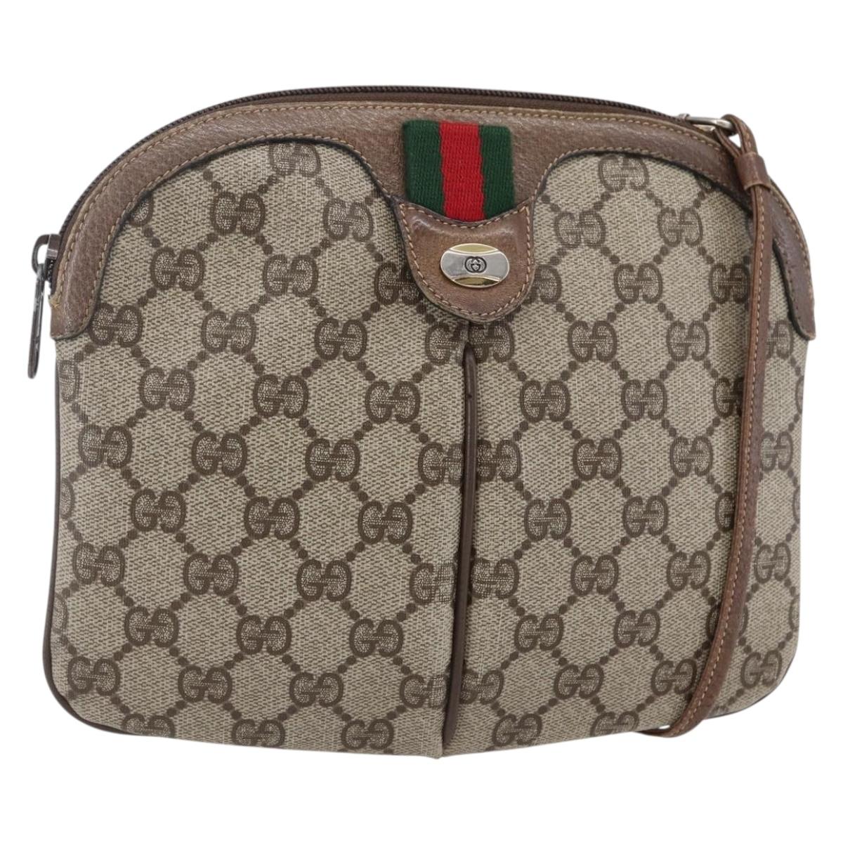 GUCCI GG Supreme Web Sherry Line Bag PVC Beige Gold 904 02 047 Auth BA7462