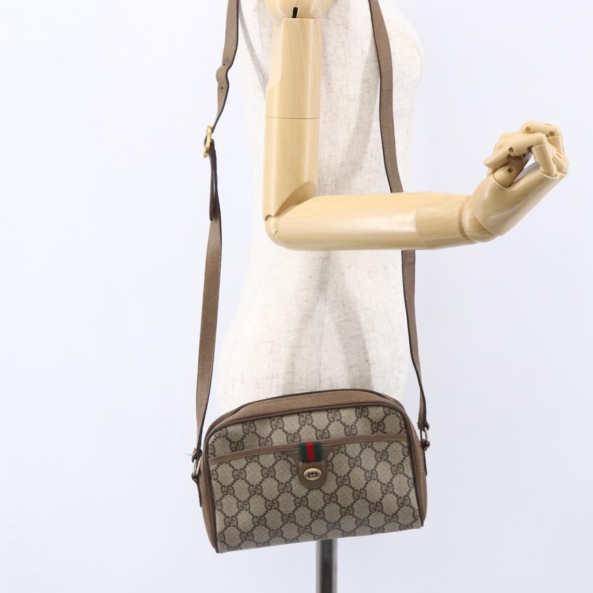 GUCCI GG Supreme Web Sherry Line Bag PVC Beige Gold 116 02 089 Auth BA7464