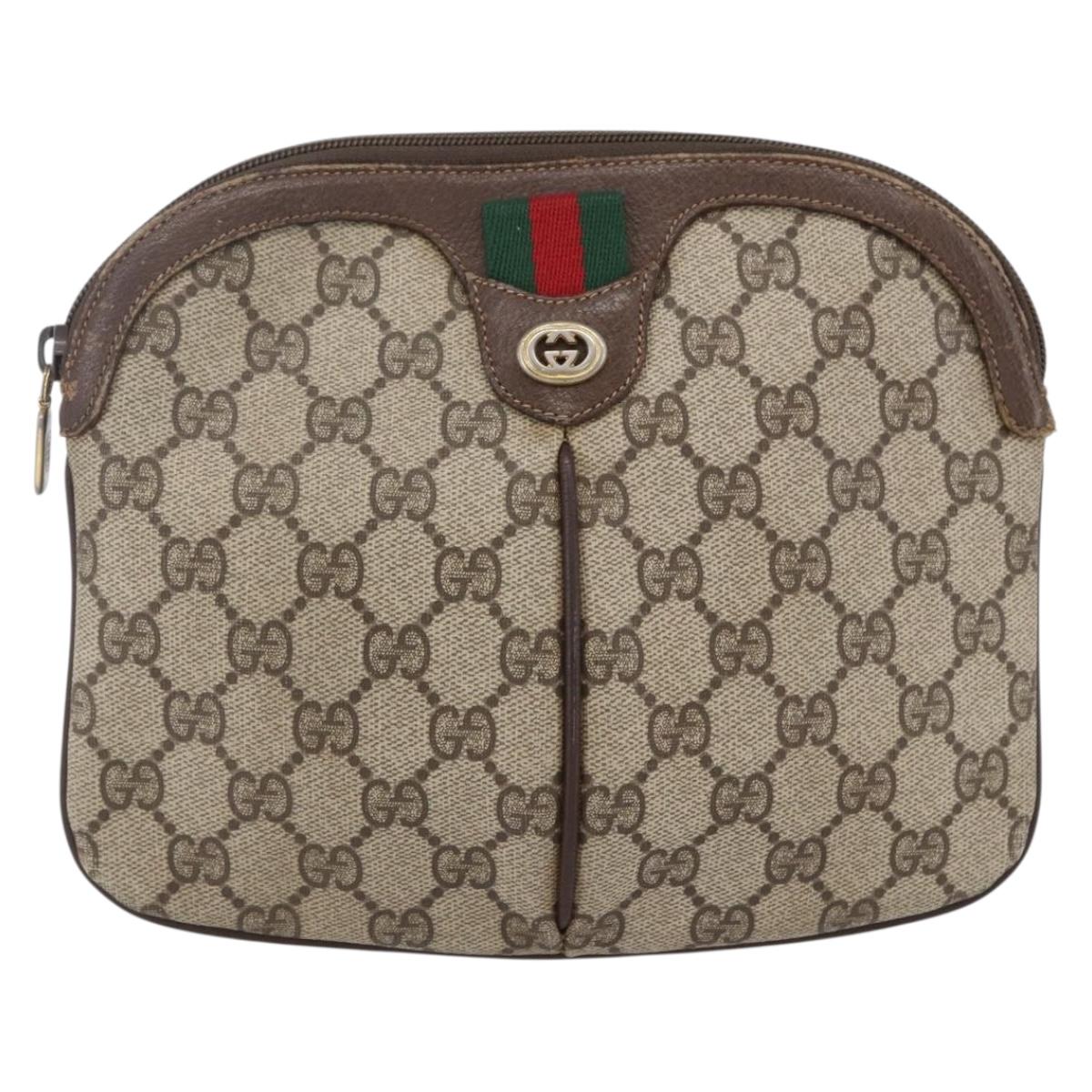 GUCCI GG Supreme Web Sherry Line Bag PVC Beige Gold 904 02 047 Auth BA7465