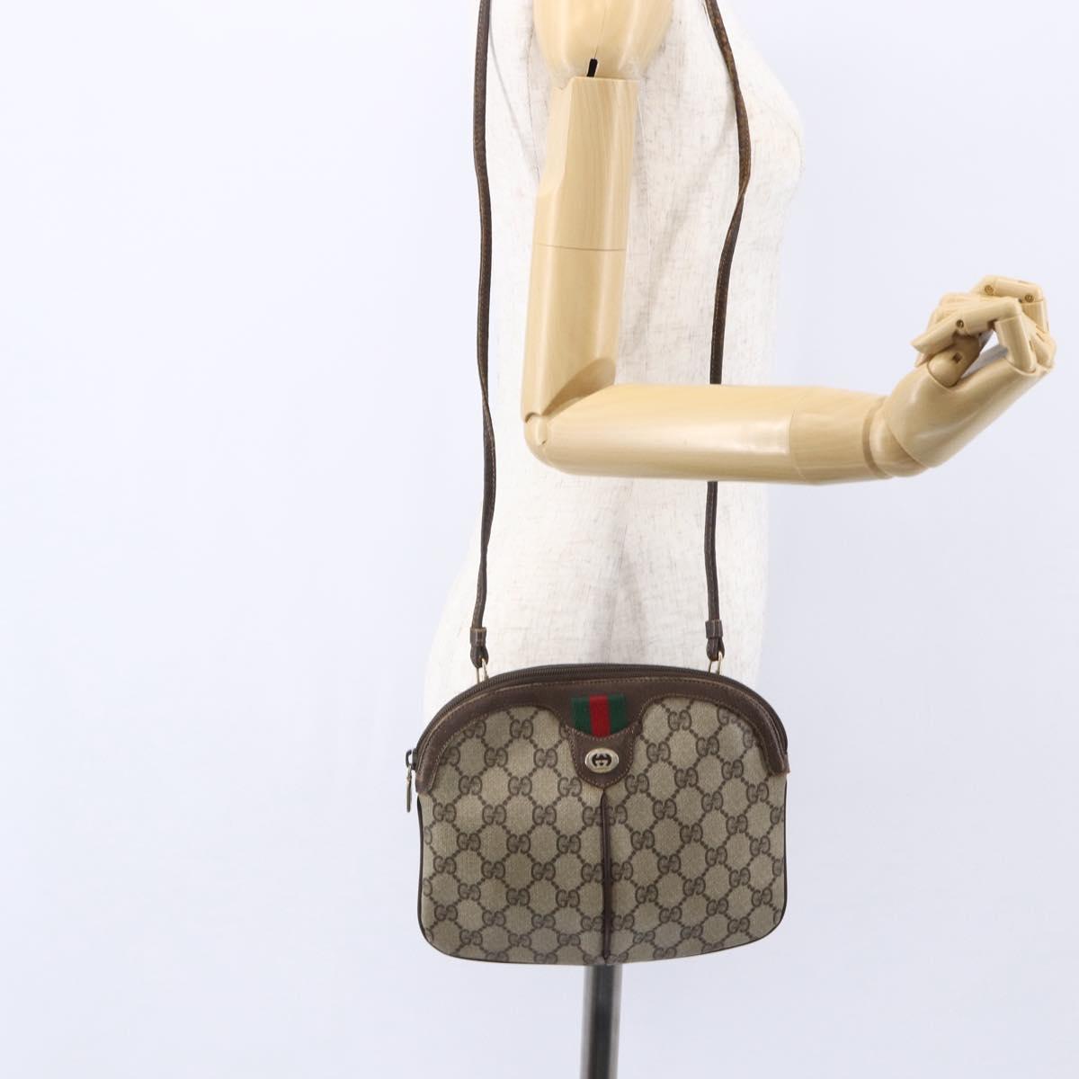 GUCCI GG Supreme Web Sherry Line Bag PVC Beige Gold 904 02 047 Auth BA7465