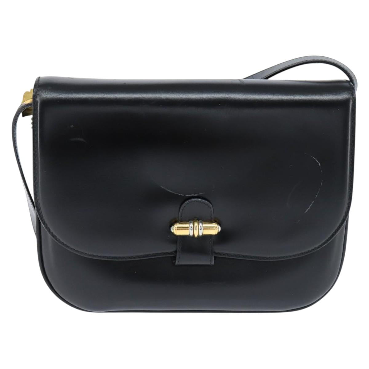 GUCCI Shoulder Bag Leather Black Gold 001 406 0621 Auth BA7466