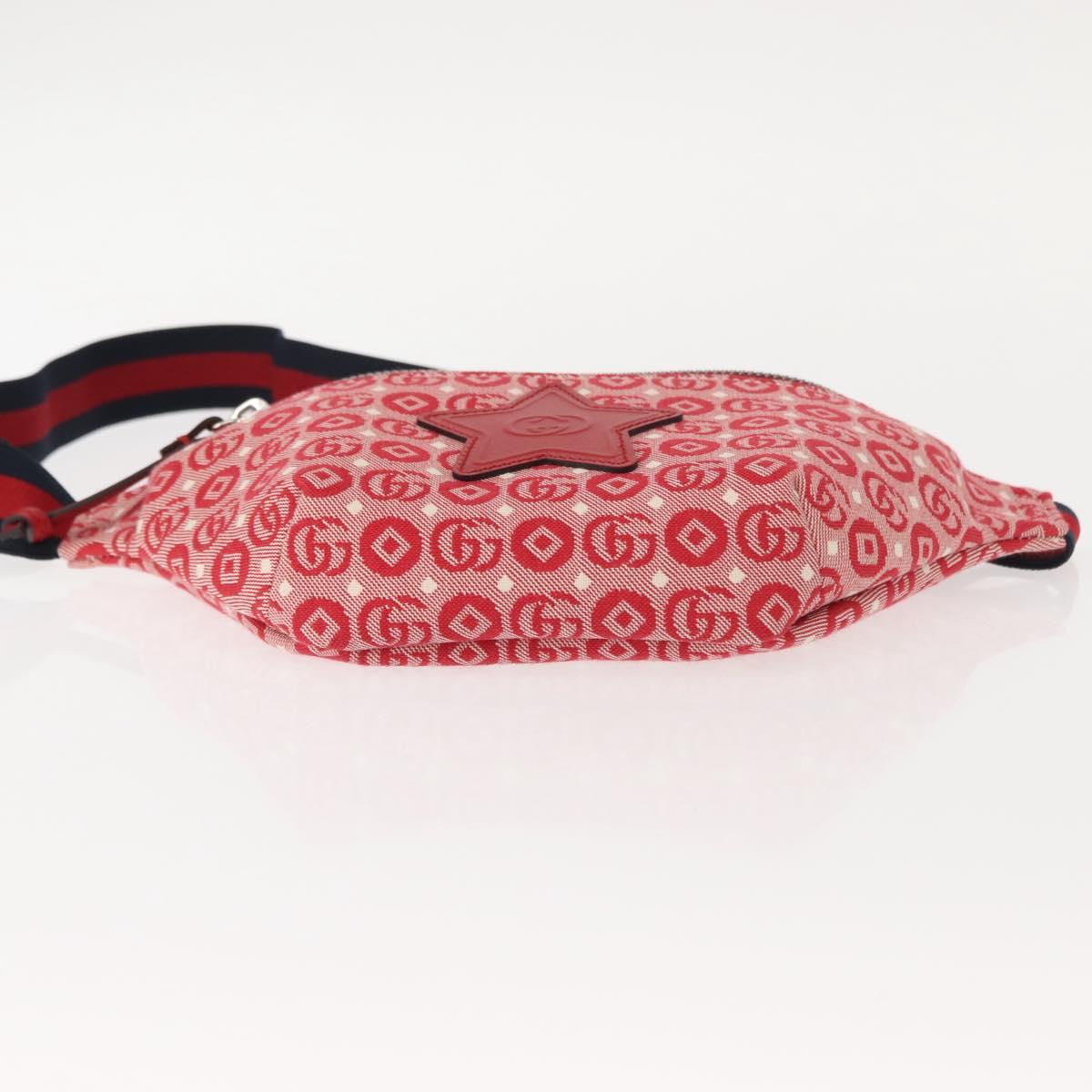 GUCCI Sherry Line Body Bag Canvas Leather Red Silver 502095 Auth BA7468