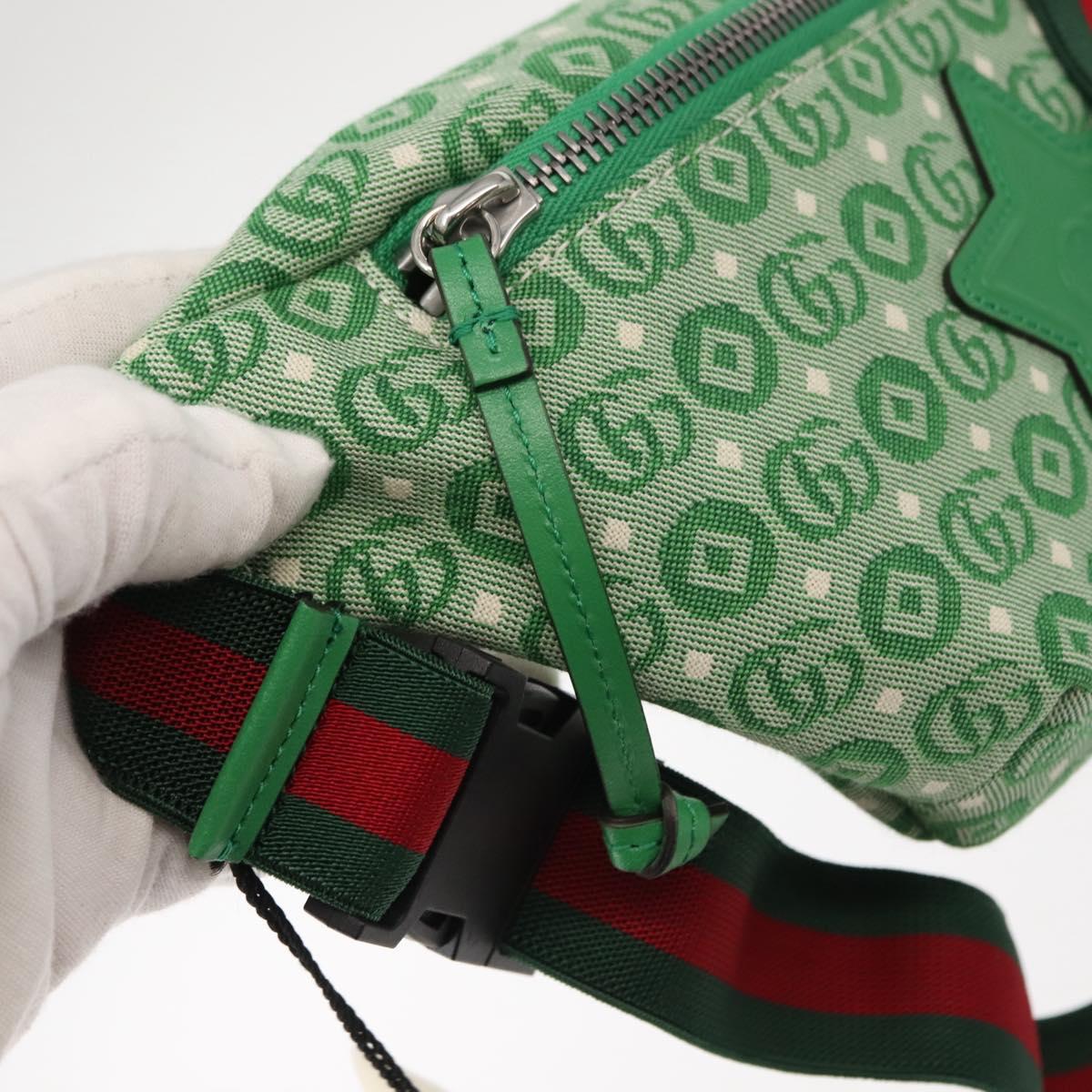 GUCCI Body Bag Canvas Leather Green Silver 502095 Auth BA7469
