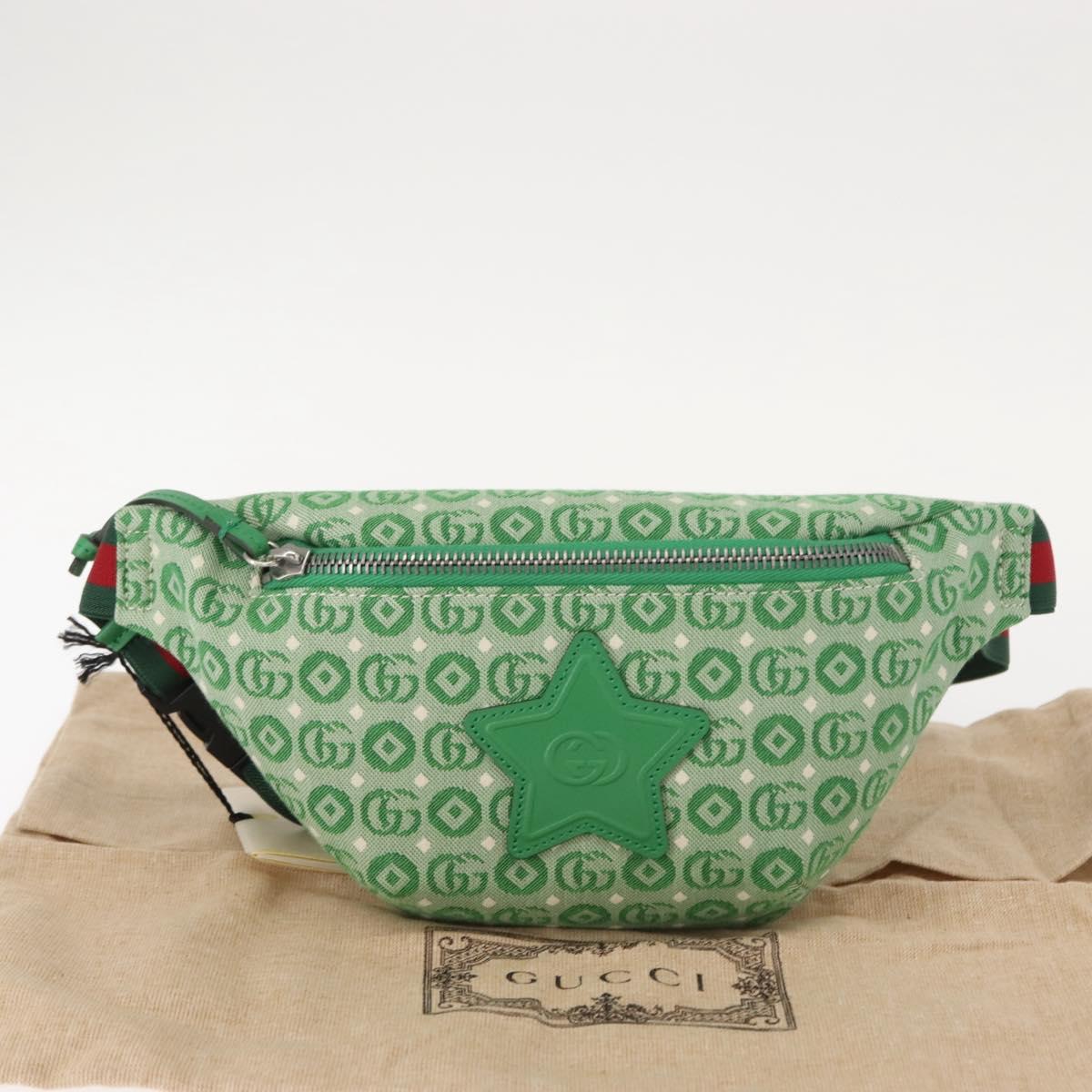 GUCCI Body Bag Canvas Leather Green Silver 502095 Auth BA7469