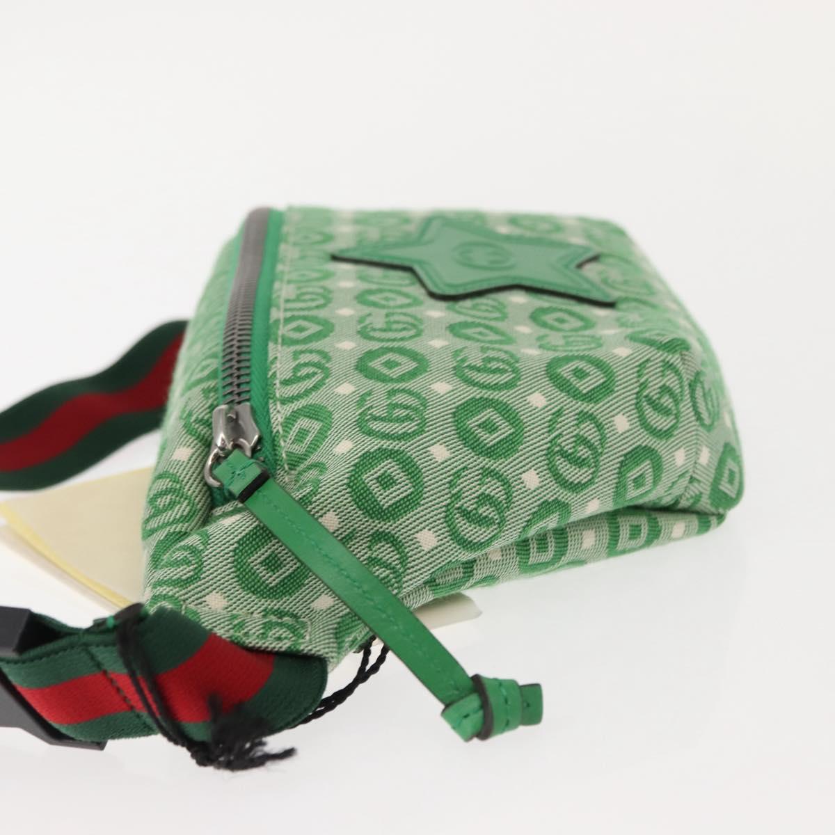GUCCI Body Bag Canvas Leather Green Silver 502095 Auth BA7469