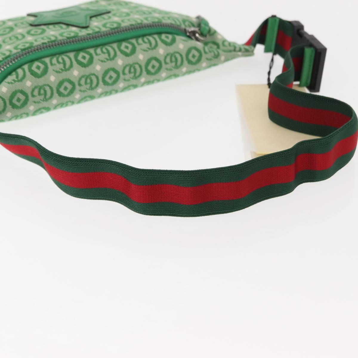 GUCCI Body Bag Canvas Leather Green Silver 502095 Auth BA7469